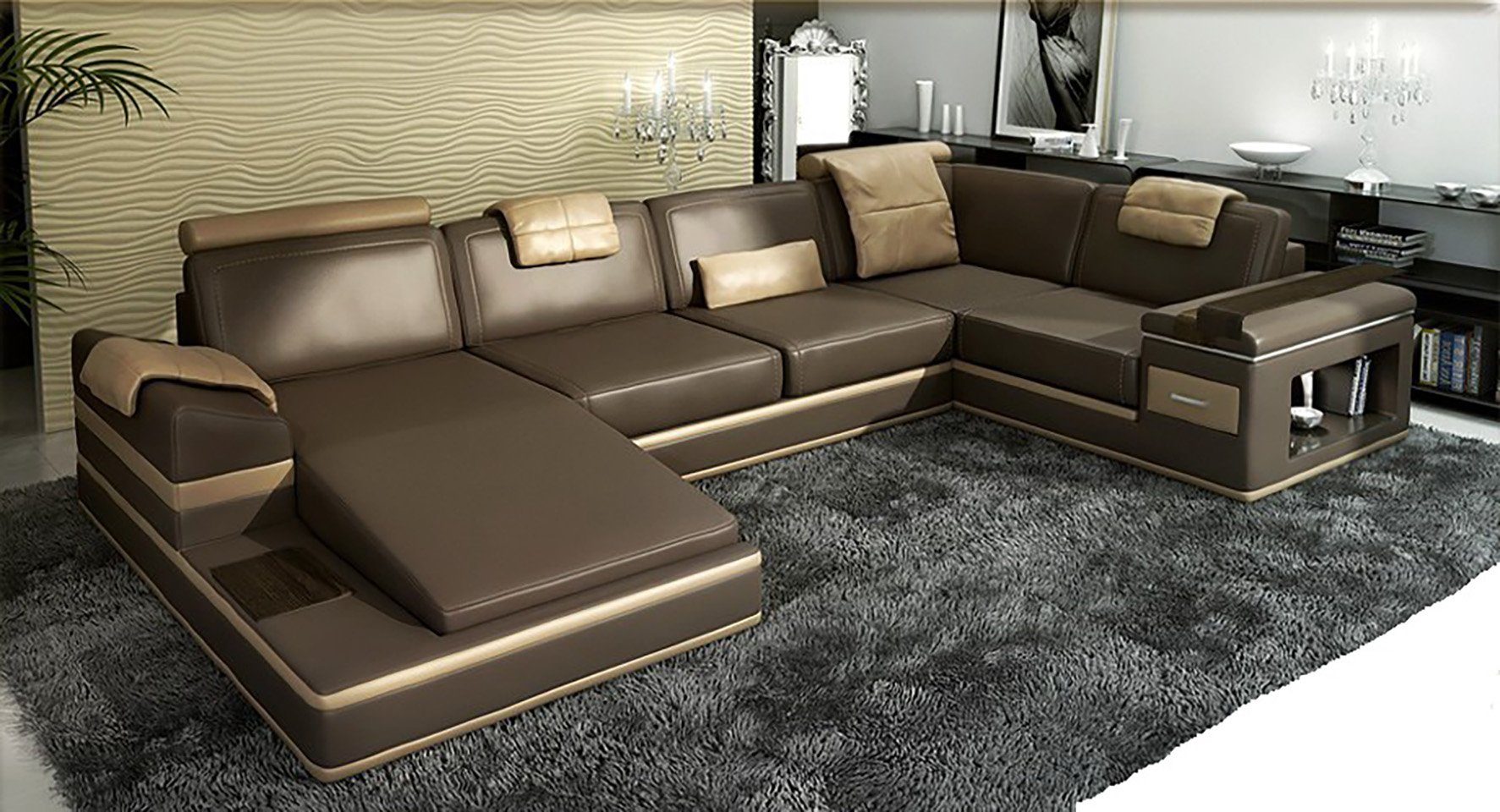 JVmoebel Ecksofa, Ecksofa Sofa Couch Polster Leder Wohnlandschaft Ecke Wohn Beige