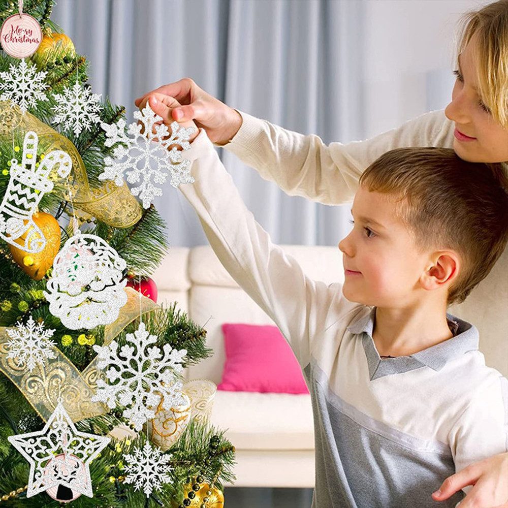 Coonoor Christbaumschmuck Schneeflocken-Ornamente, Weihnachtsbaum Ornamente für den Winter (42-tlg)