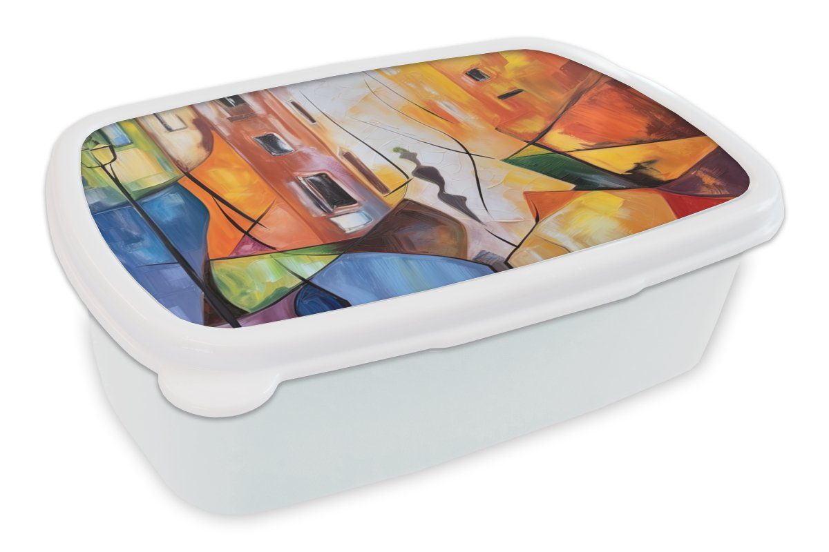 MuchoWow Lunchbox Abstrakt - Kunst - Malerei - Farben, Kunststoff, (2-tlg), Brotbox für Kinder und Erwachsene, Brotdose, für Jungs und Mädchen weiß