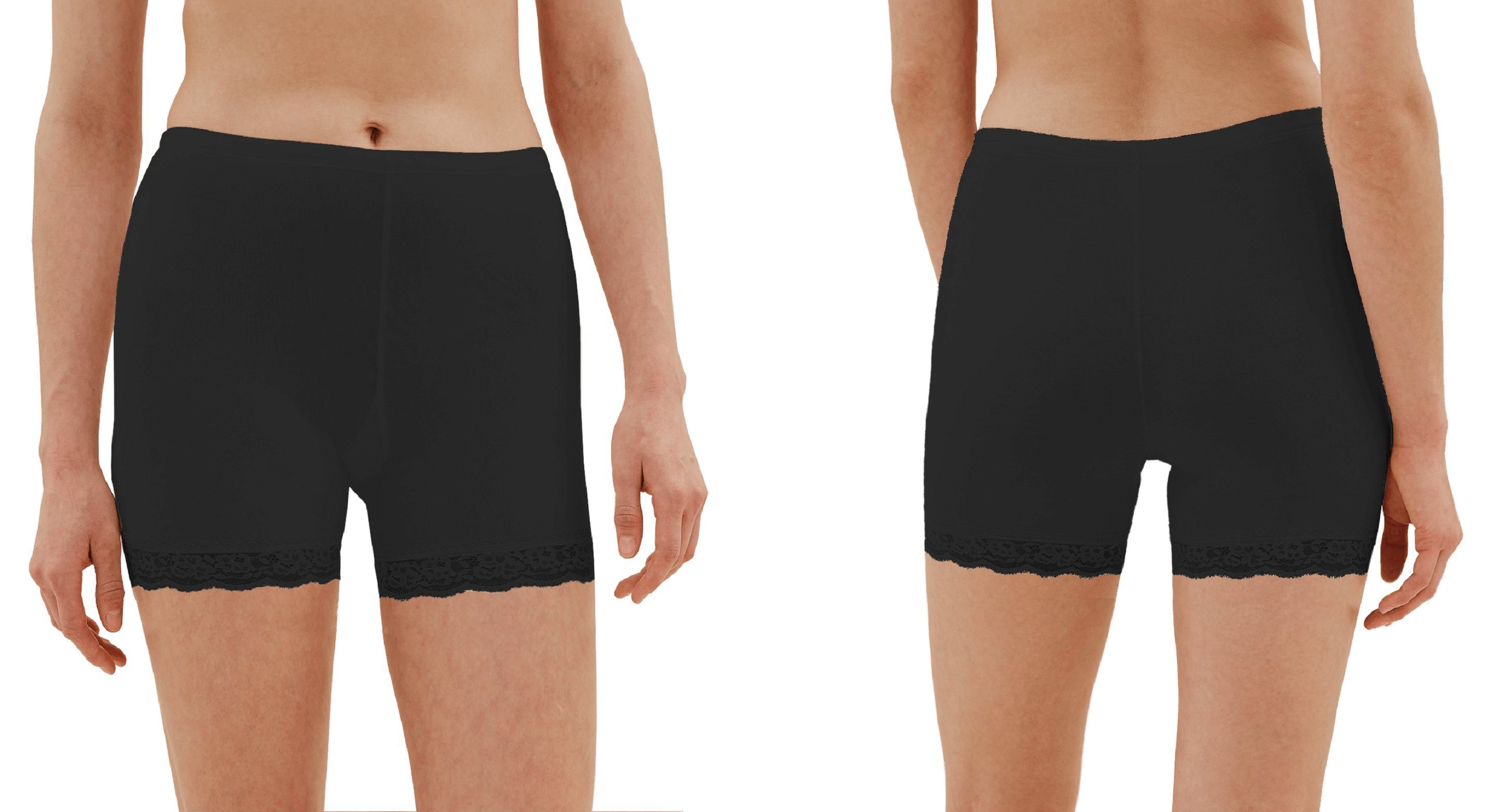 Boxer 3x Deluxe Damen Baumwolle Boxershort Lang Schwarz