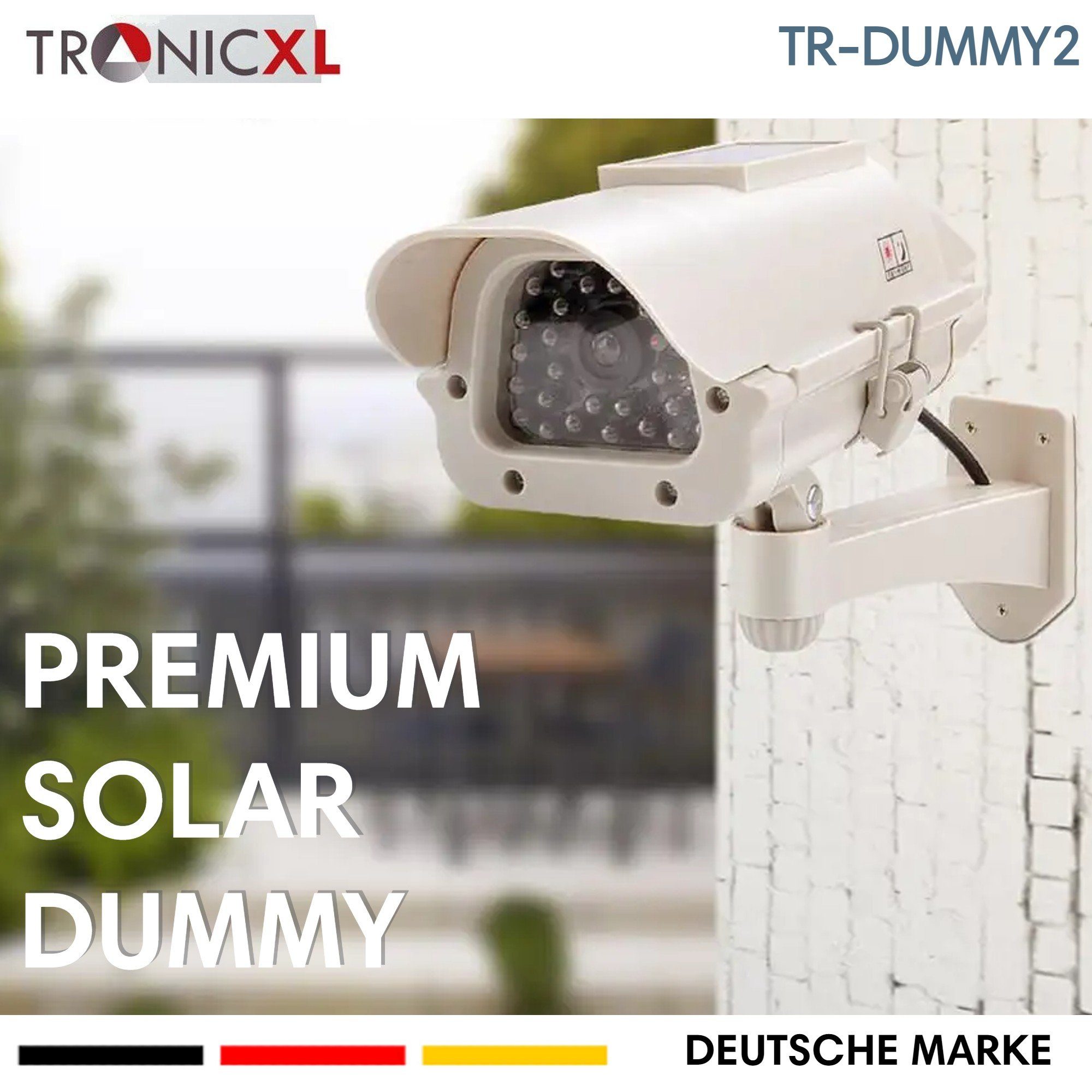 TronicXL 2x Dummy Premium Solar Kamera Attrappe Kameraattrappe Außen Fake  Cam Überwachungskamera Attrappe (Innenbereich, Außenbereich, 2-tlg.,  blinkende LED Solarpanel Außenbereich Outdoor)