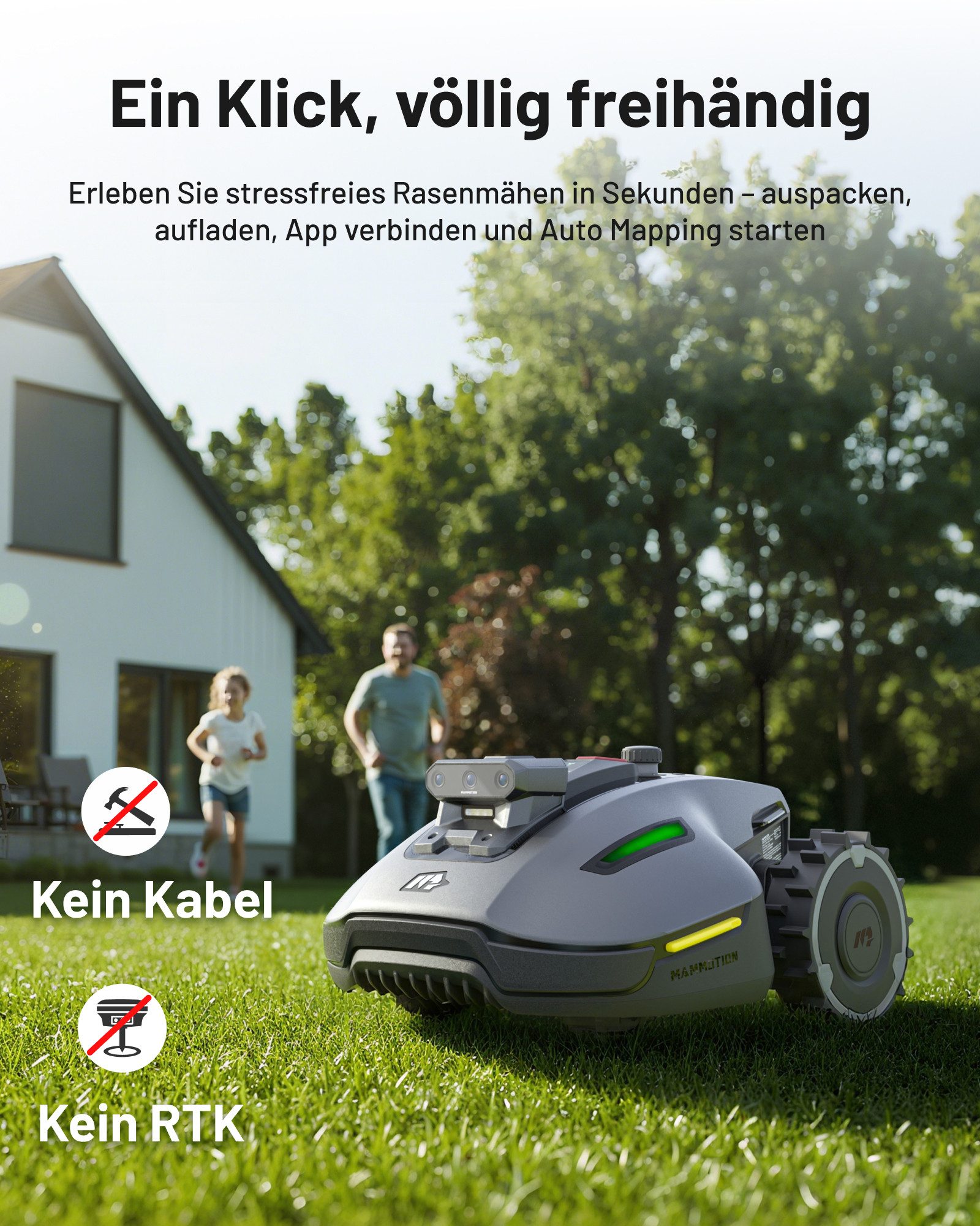 Mammotion Rasenmähroboter YUKA Mini Vision, bis 700 m² Rasenfläche, (Kein RTK erforderlich, mit 4G-Modul, Triple-Cam AI Vision Navigation), Automatische Kartierung, Hindernisvermeidung, Routenplanung, App