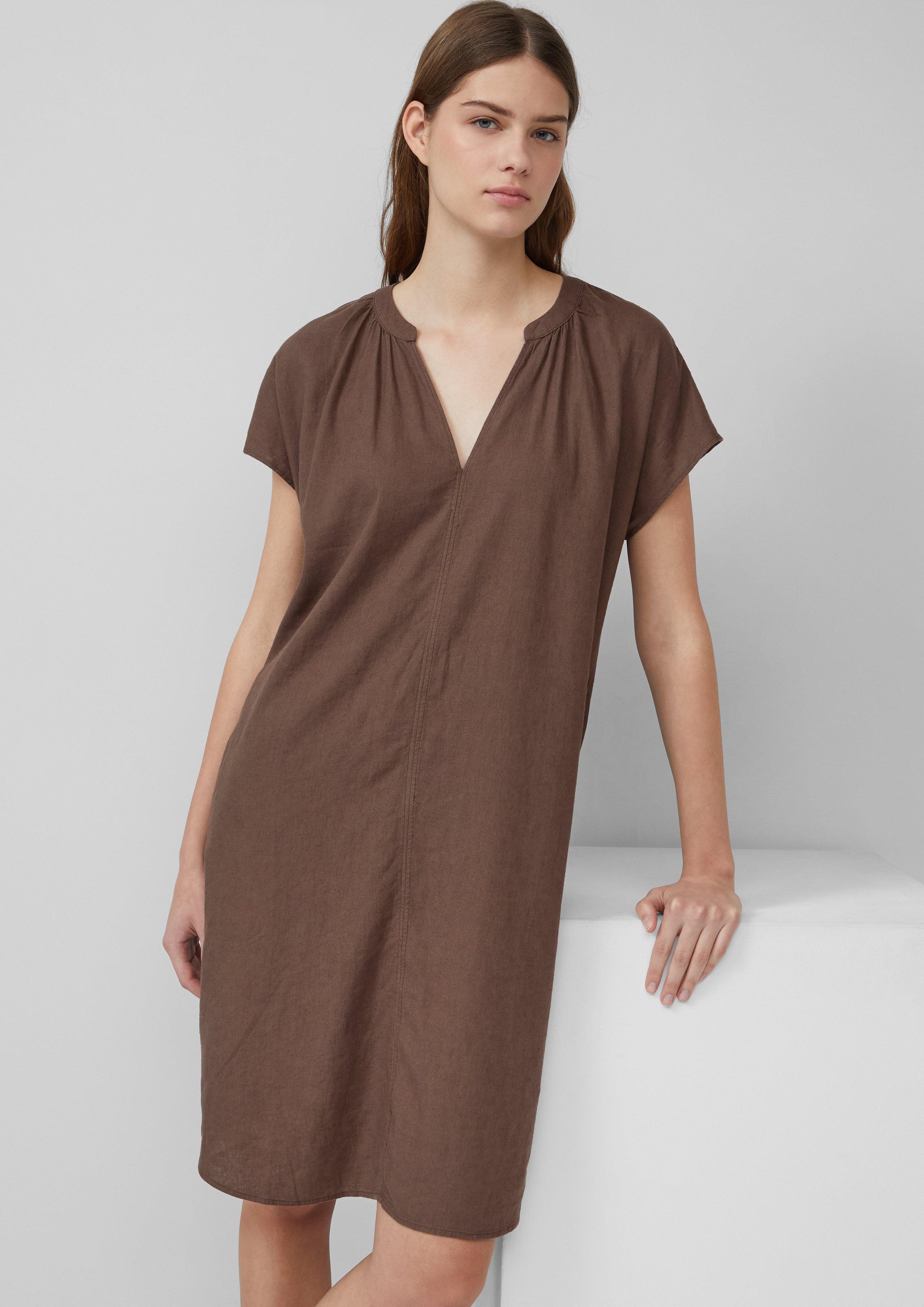 Minikleid Midi-Kleid aus Leinenmix mit Eingrifftaschen