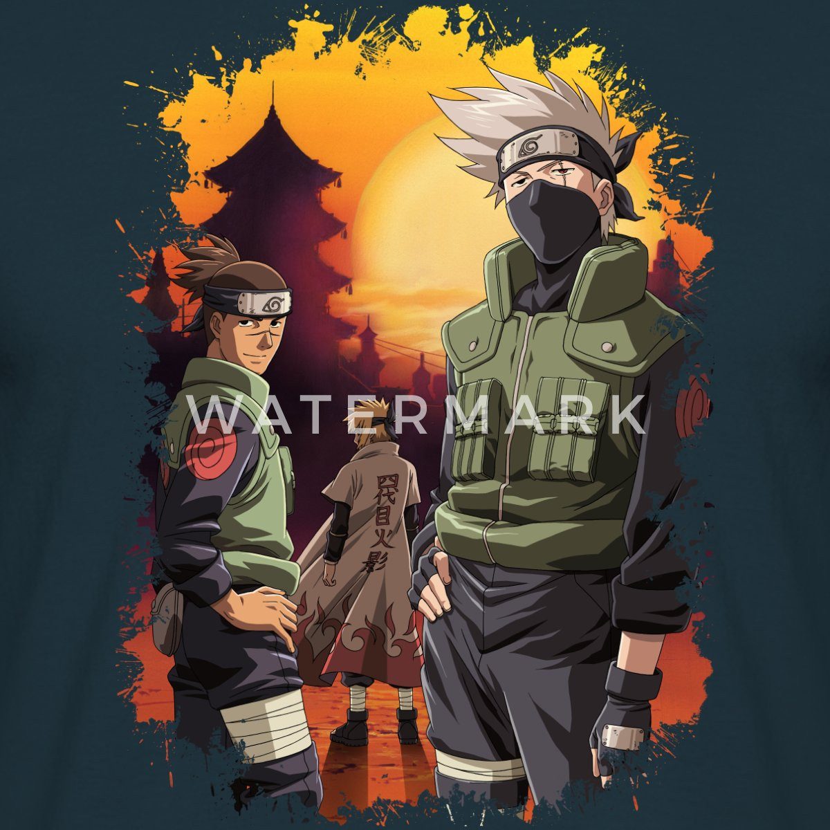 Spreadshirt T-Shirt Naruto Cooles Design Mit Kakashi, Iruka Und Naruto Männer T-Shirt (1-tlg)
