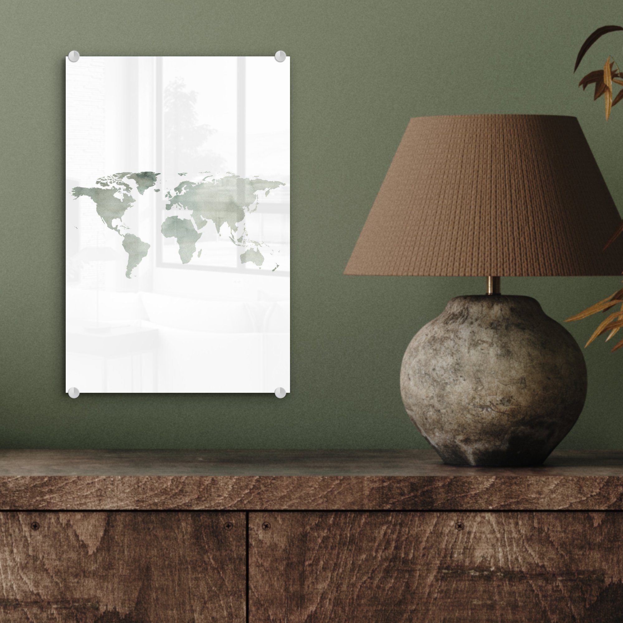 MuchoWow Acrylglasbild Weltkarte - Minimalismus - - Wanddekoration Wandbild St), Grau, - Foto auf (1 Glasbilder Glas - Glas Bilder auf