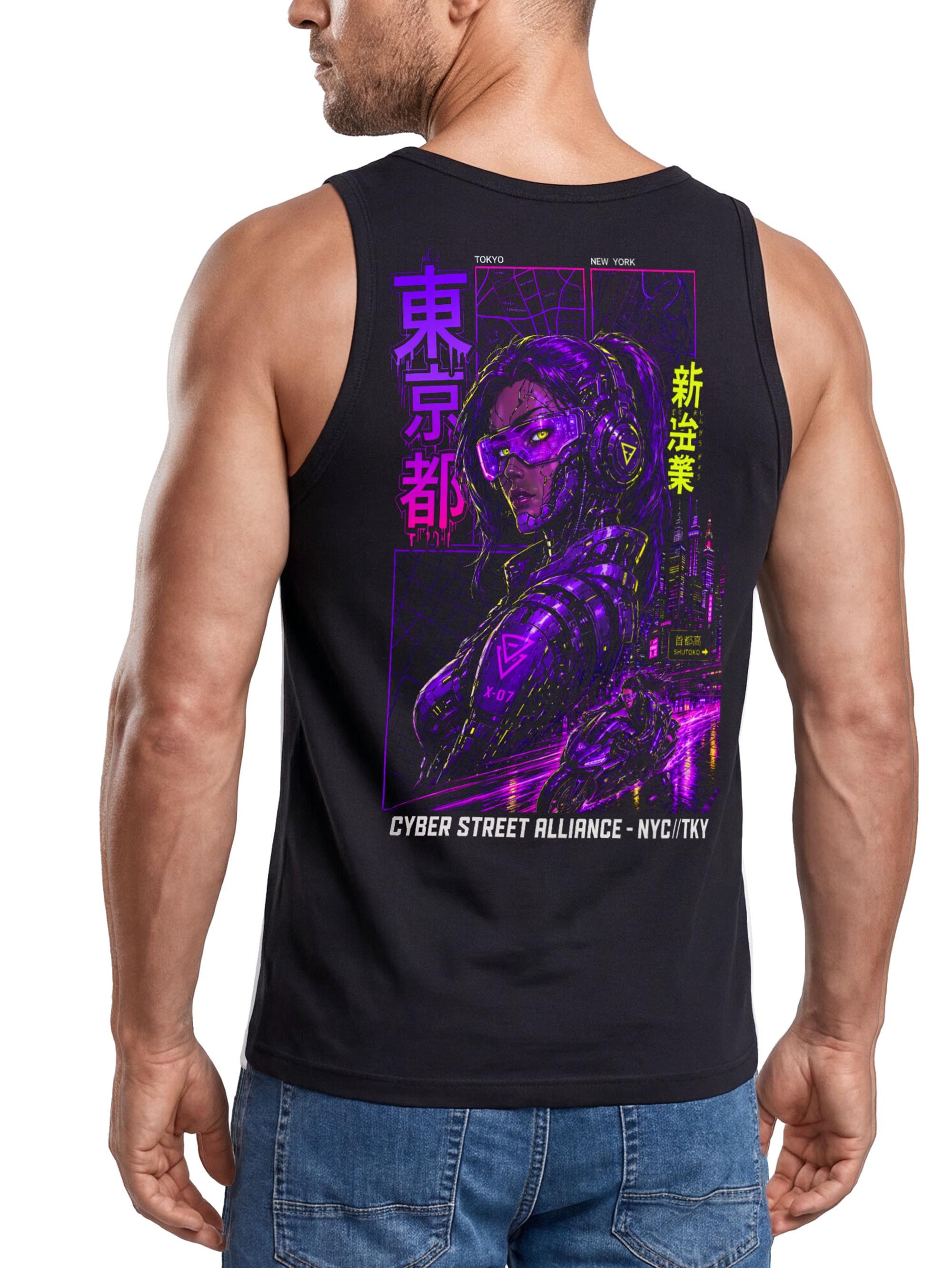Neverless Tanktop Tanktop Herren mit Grafik-Print Rückendruck - Cyber Street Alliance - mit Print