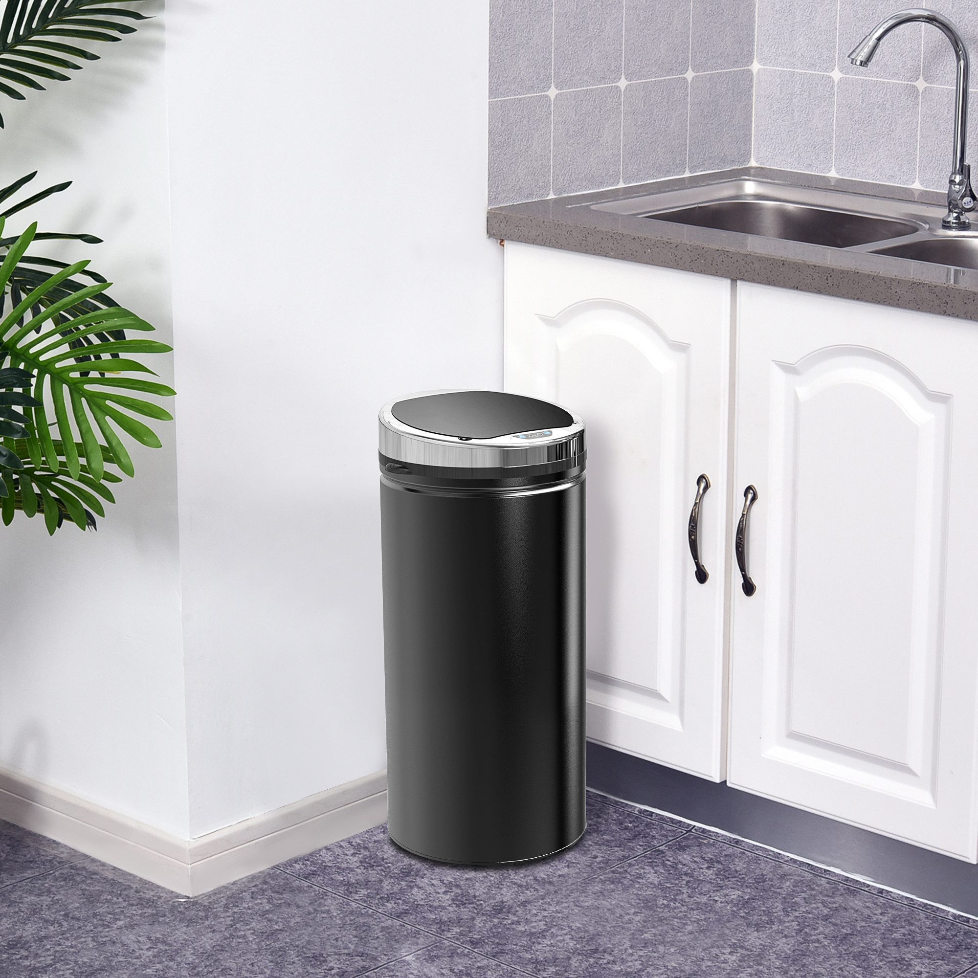 HOMCOM Mülleimer Sensor 42L mit Bewegungssensor Abfalleimer Schlafzimmer, für Bad, Büro, Küche, Esszimmer, Stahl, Schwarz