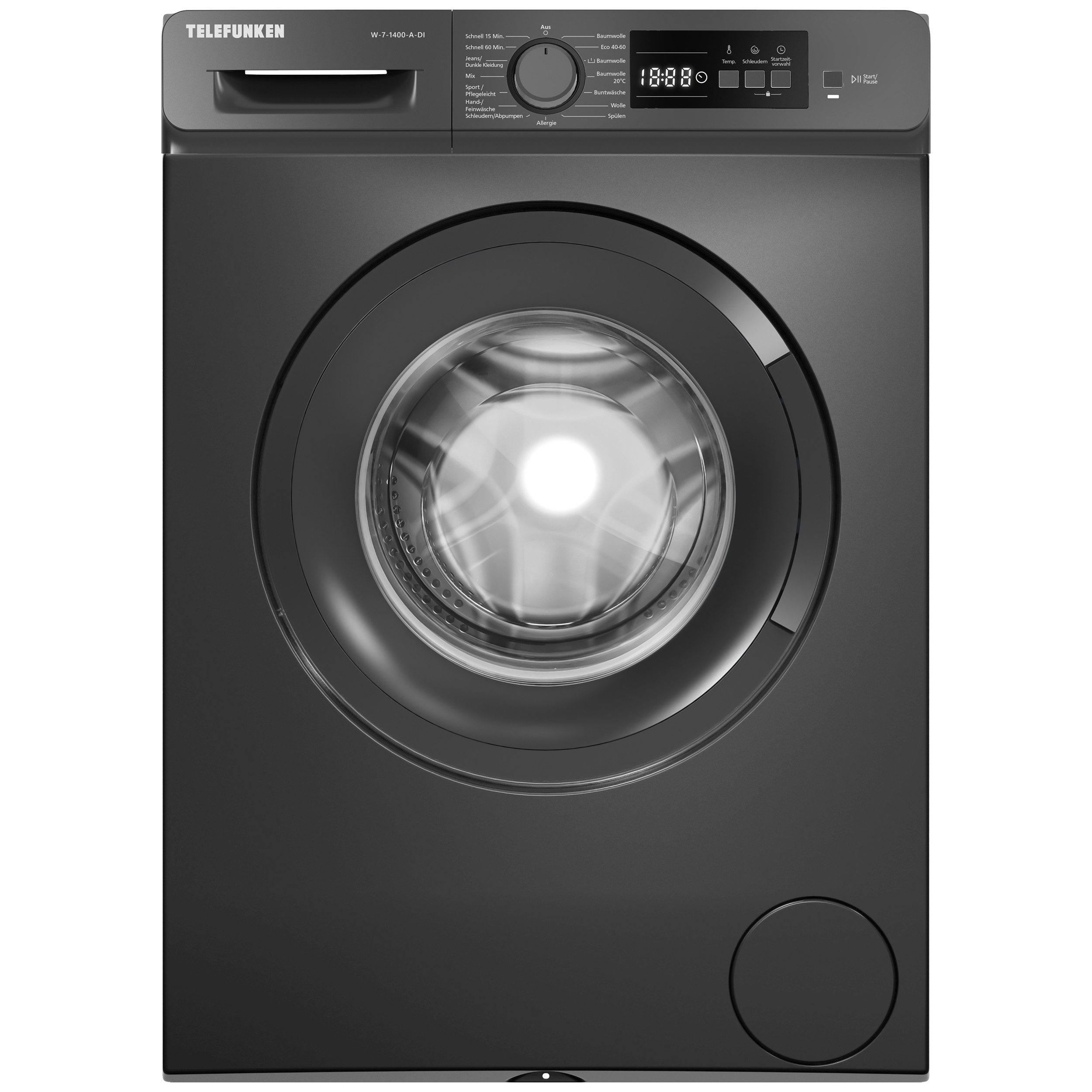 Telefunken Waschmaschine W-7-1400-A-DI, 7 kg, 1400 U/min, AquaStop, Inverter Motor, Schontrommel, 7kg, Leise & Effizient, inox