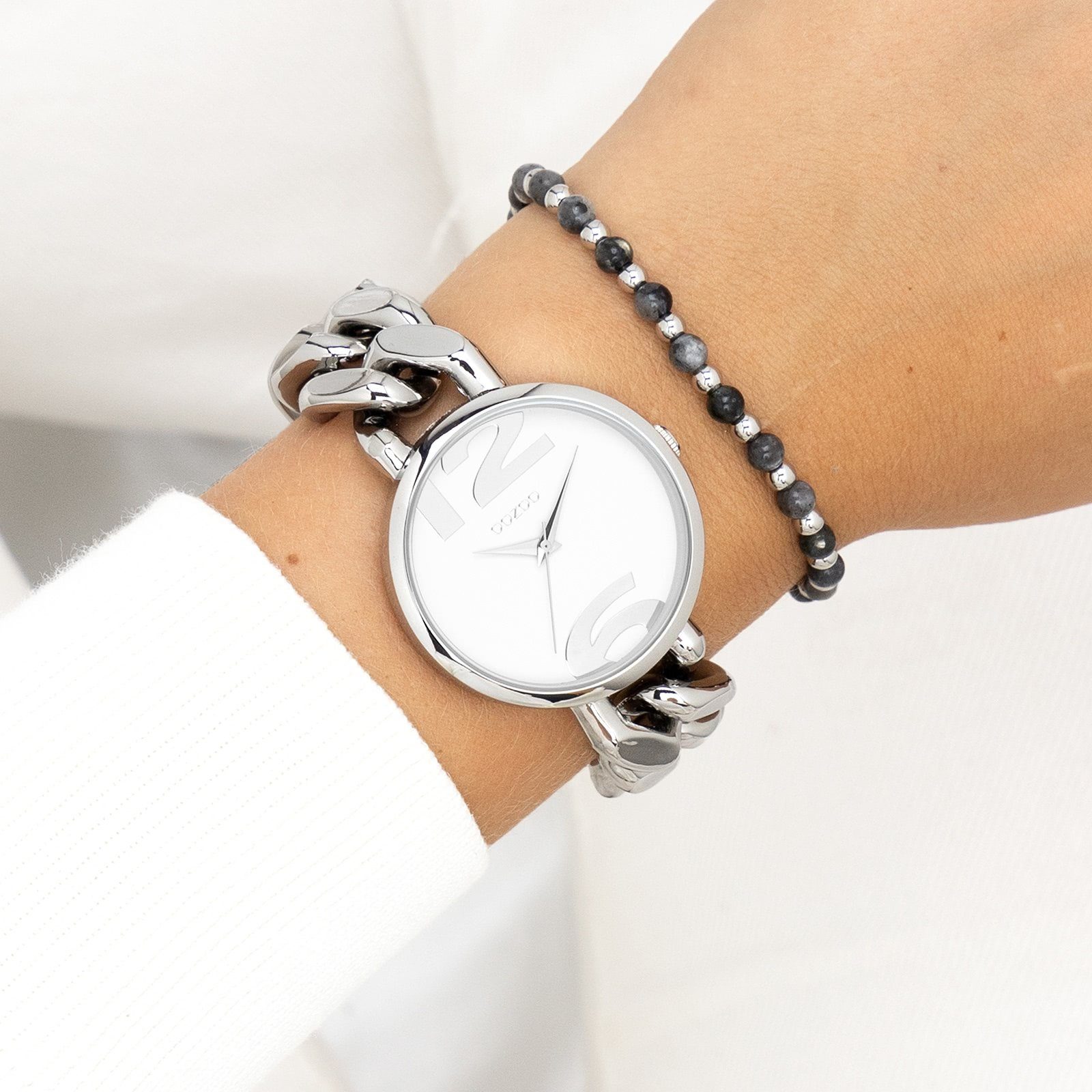 Quarzuhr OOZOO Timepieces groß rund, Fashion-Style Damenuhr Damen Analog, 40mm) Metallarmband, Oozoo (ca. Armbanduhr
