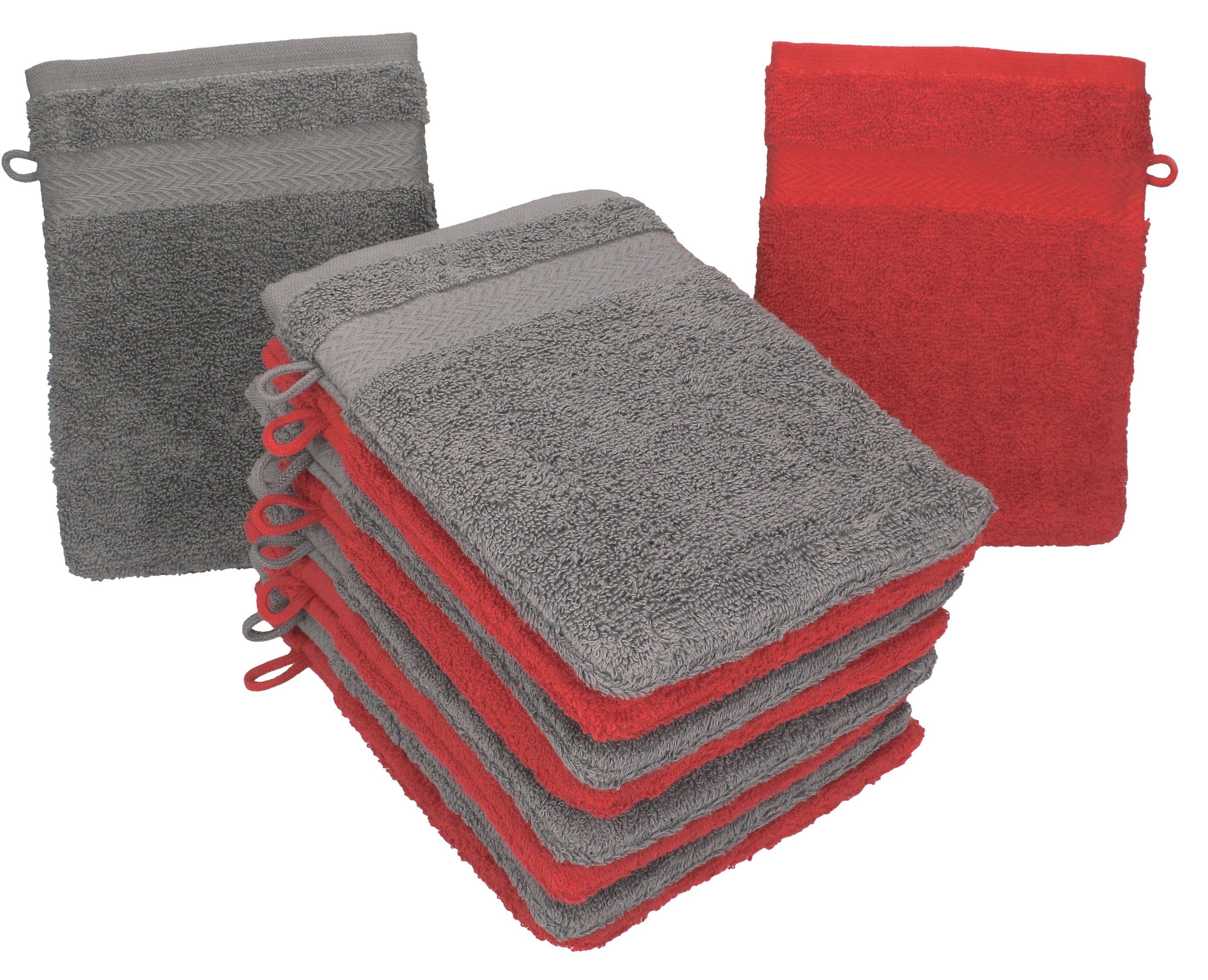 Betz Waschhandschuh 10 Stück Waschhandschuhe Premium 100% Baumwolle Waschlappen Set 16x21 cm Farbe rot und anthrazit