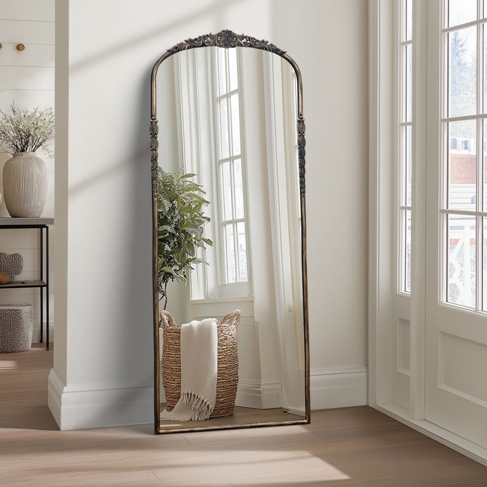 G-LEAF Wandspiegel im zeitlosen Vintage-Design aus robustem Metallrahmen & Glas (1-St), einfache Installation, 90×165cm, Vintage-Schwarz