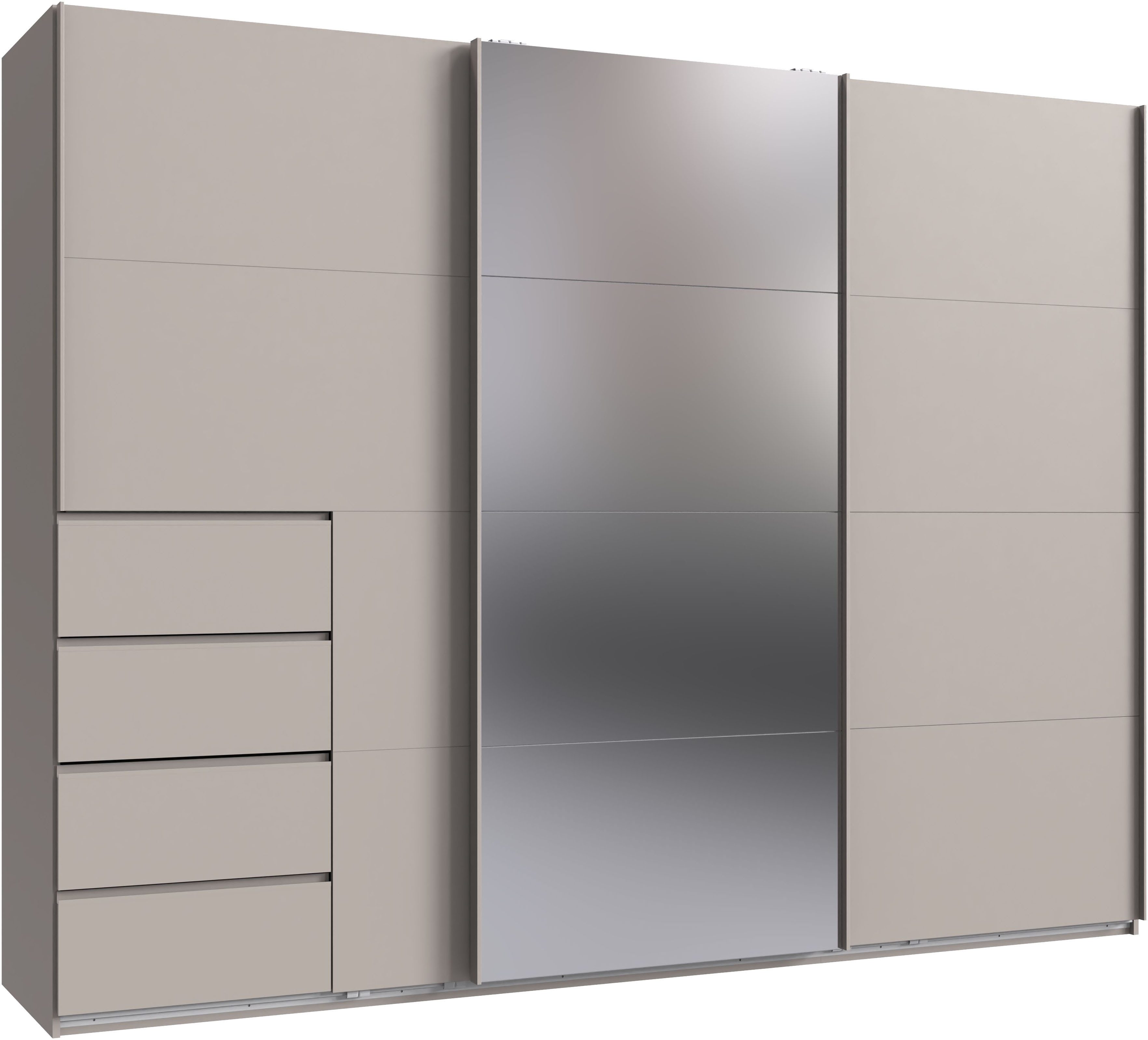 Wimex Schwebetürenschrank Bali in den Breiten 180cm, 225cm & 270cm, Kleiderschrank mit Spiegel erhältlich in der Farbe: Kaschmir, Schrank mit 4 Schubladen