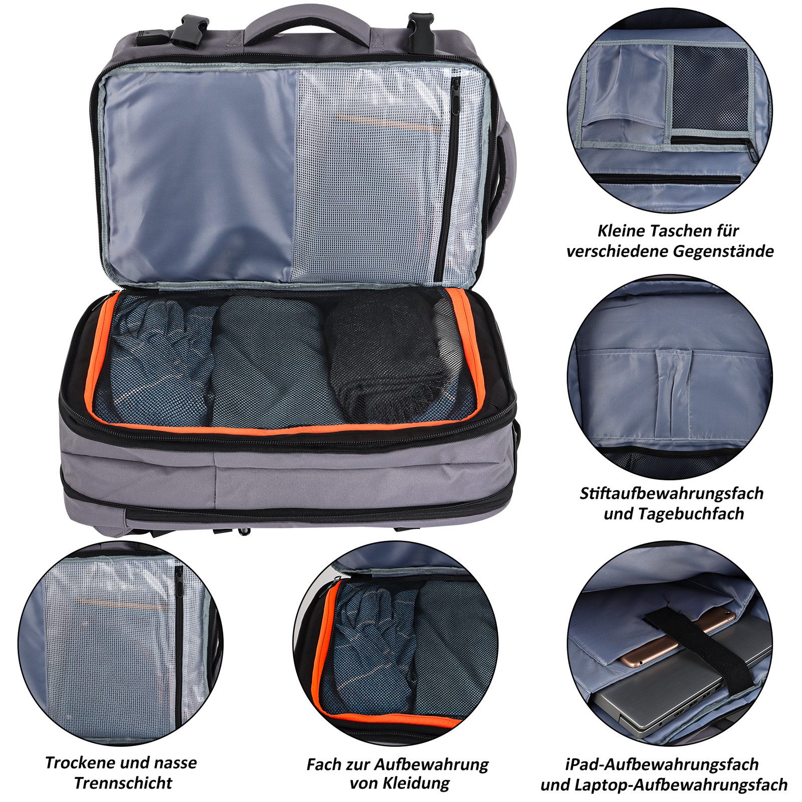 TAN.TOMI Reiserucksack 30-50L Großer Handgepäck Rucksack Erweiterbarer Reiserucksack, Großer wasserdichtes Kabinenrucksack, Diebstahlschutz Handgepäck