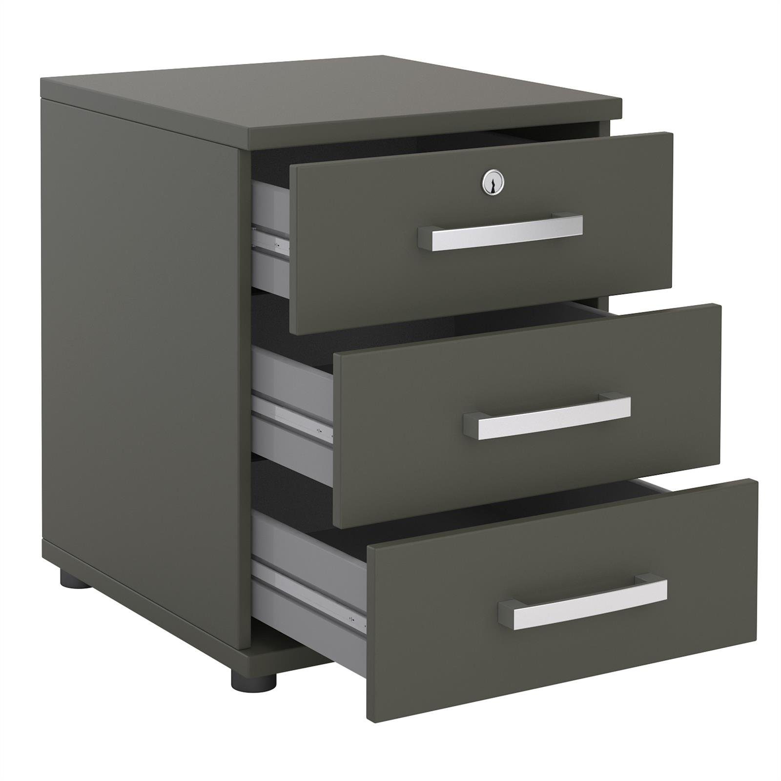 CARO-Möbel anthrazit Schreibtischcontainer TORONTO, abschließbar Bürocontainer Büroschrank Rollcontainer