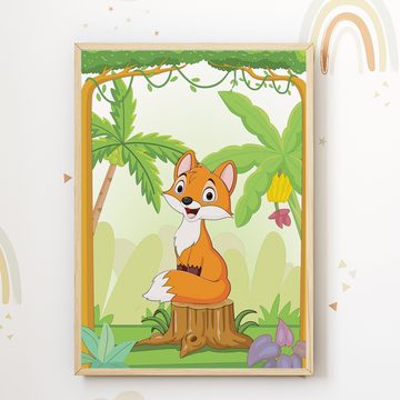 Tigerlino Poster Waldtiere Bilder 6er Set Kinderzimmer Reh Bär Fuchs Waschbär Hase