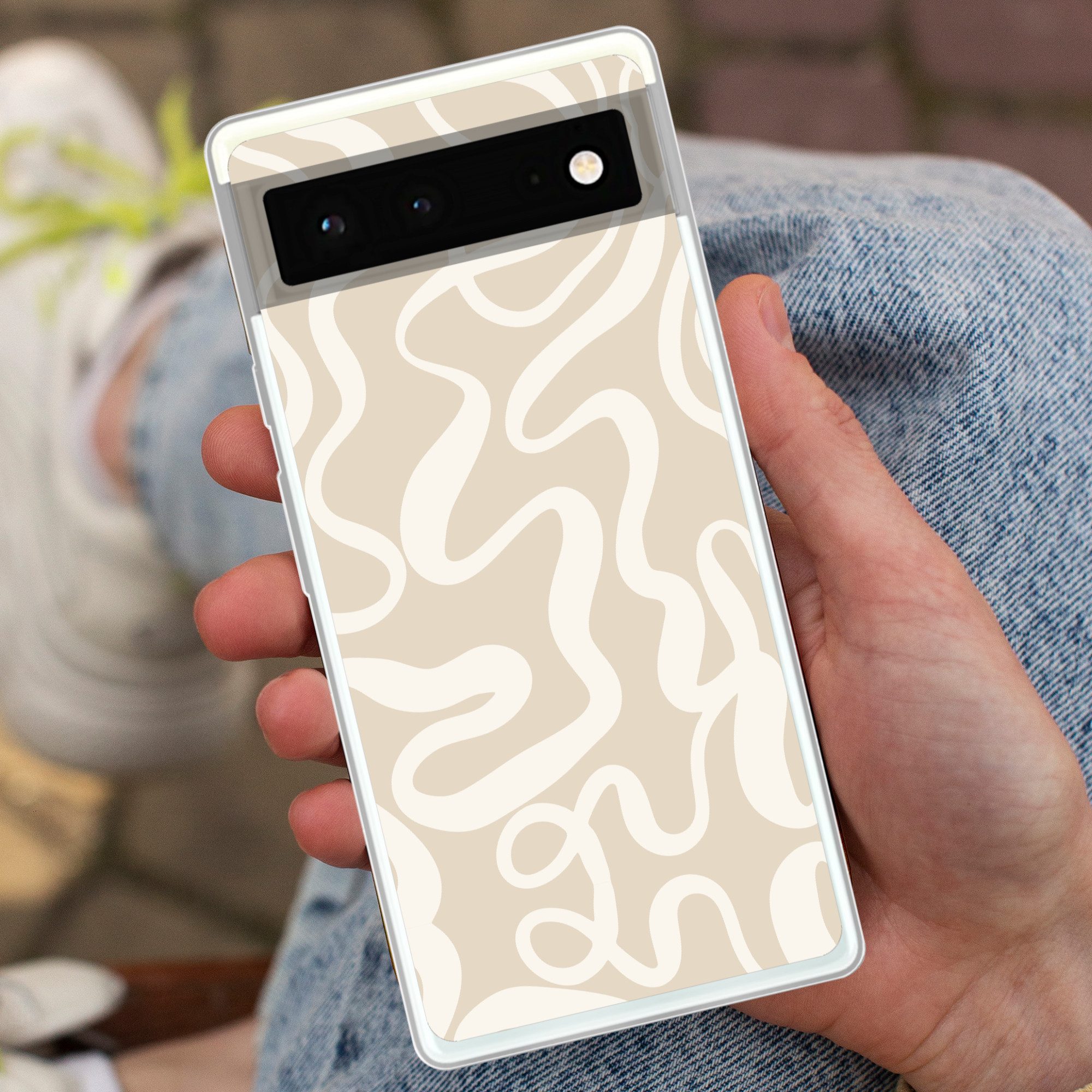 MuchoWow Handyhülle für Google Pixel 6 Linien - Abstrakt - Beige - Weiß - Minimalistisch, Handy Case, Silikon, Bumper Case Dünn