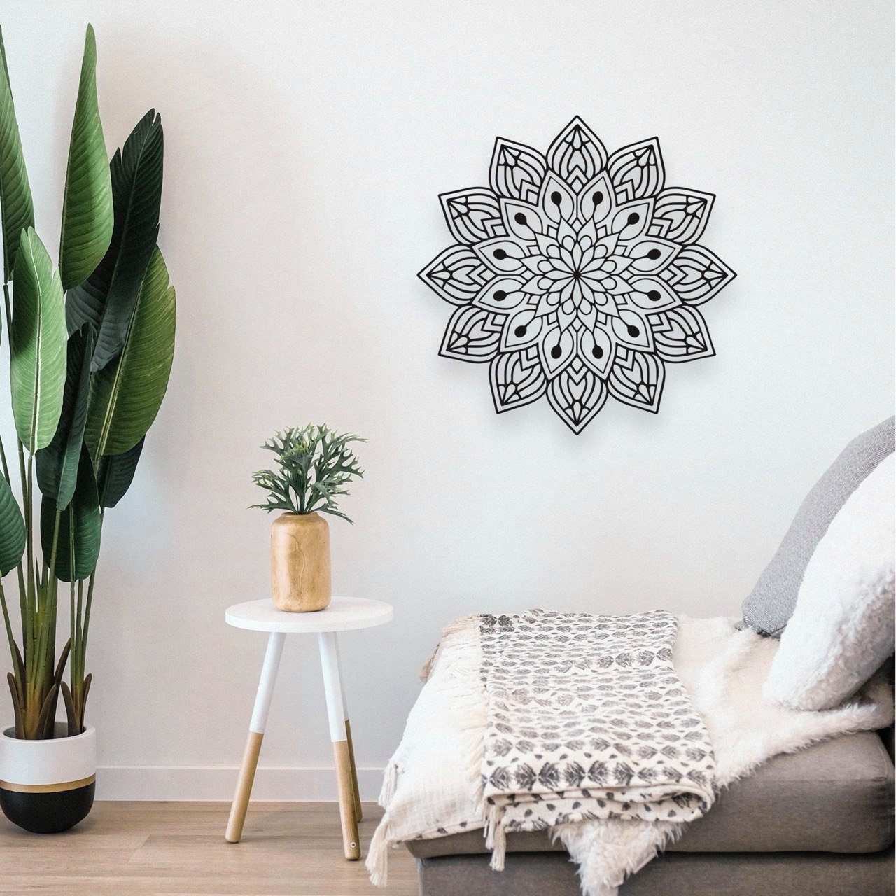 WoodFriends Wandbild aus Holz Mandala Holzschild zum Aufkleben Naturverbundenheit Deko, Wandkunst spirituelles Geburtstagsgeschenk Hinduismus Meditation