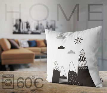 Kissenbezug, VOID (1 Stück), Sofa-Kissen Skandinavische Berge Cartoon Kinder Kinderzimmer Design Nordisch Berge Österreich Bayern Himmel Sonne Landschaft Spielzeug