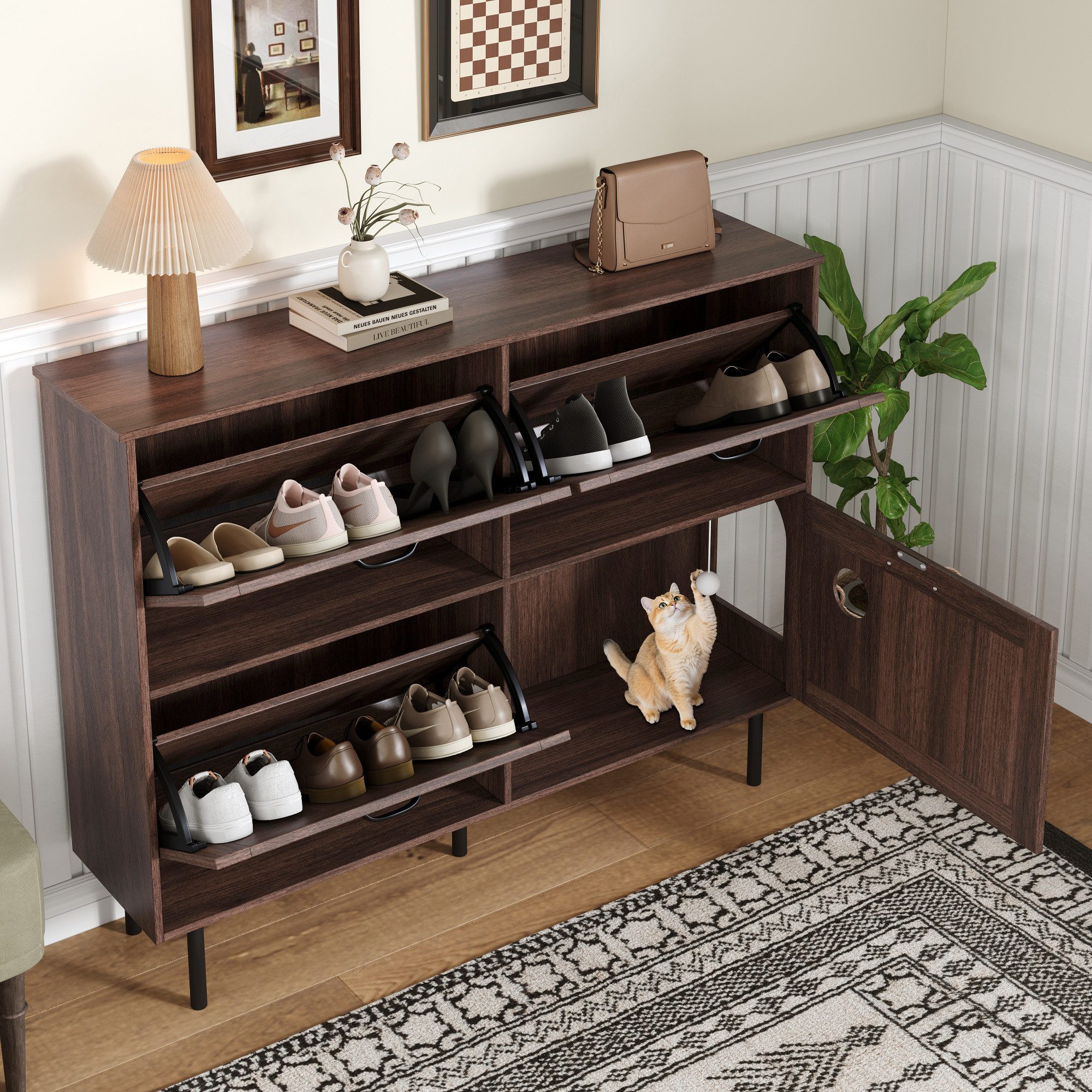 Odikalo Schuhschrank Schuhkommode Schuhregal Schuhablage mit 3 Klappen Abla günstig online kaufen