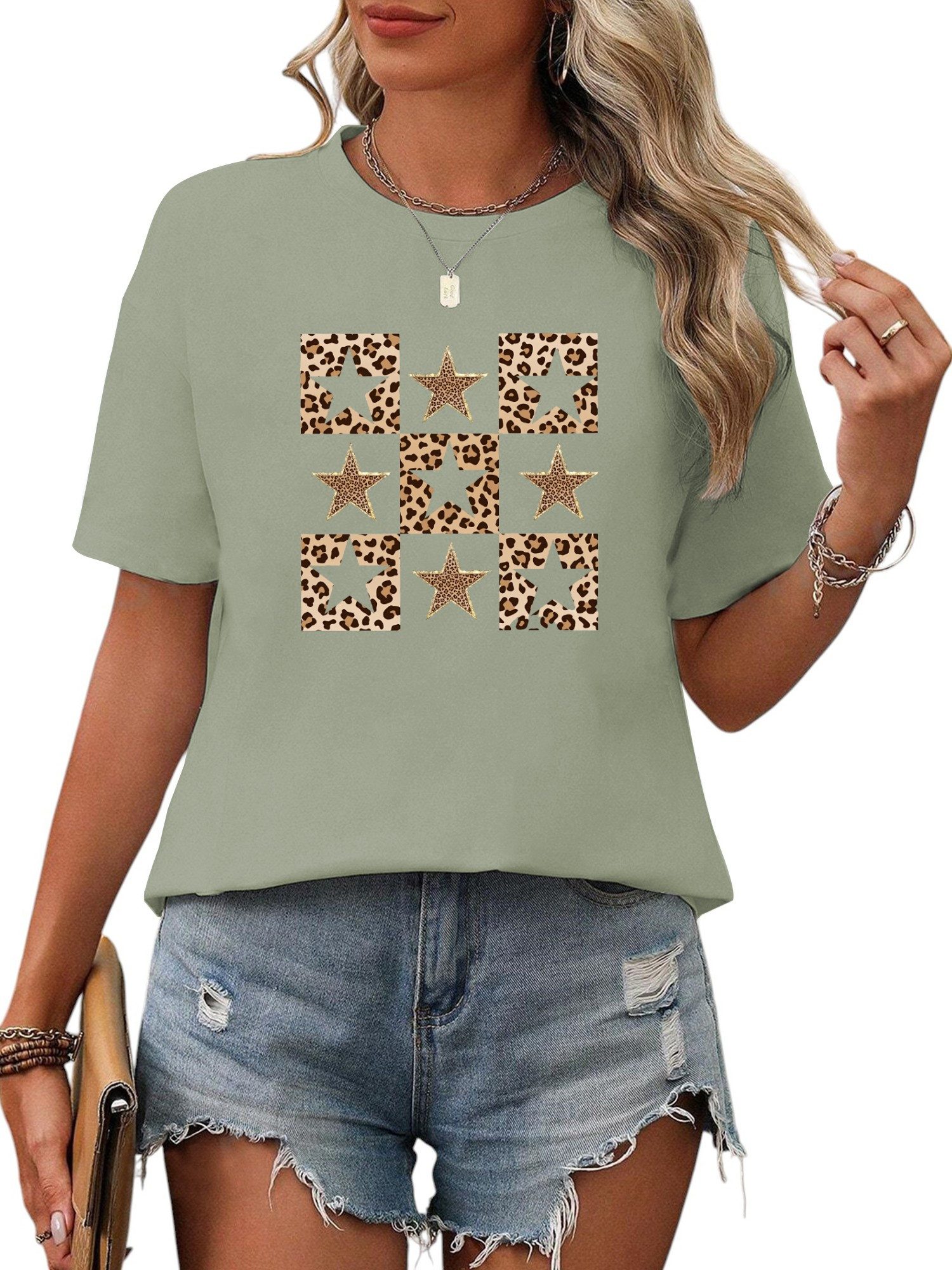 PYL Rundhalsshirt Damen Sommer Kurzarmbluse Locker günstig online kaufen