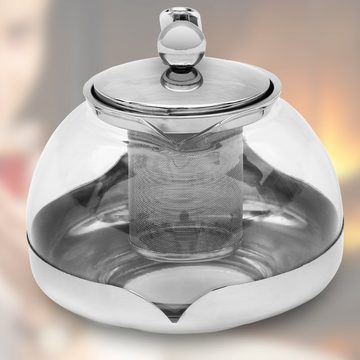 Deuba Teekanne, Glas Mit Siebeinsatz 1200ml Herausnehmbaren Edelstahl Filter Sieb Teesieb Hitzebeständig Glaskanne Deckel