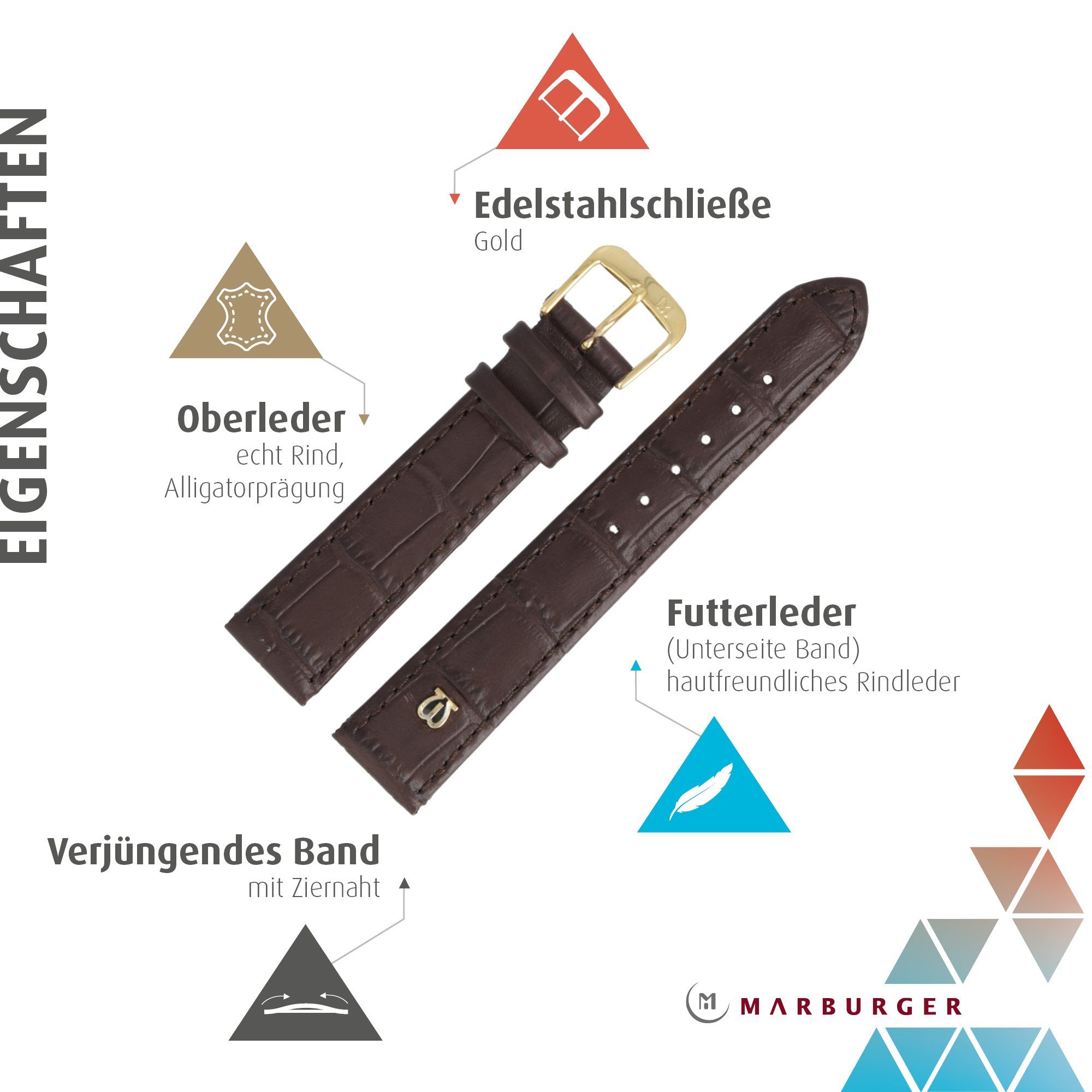 MARBURGER Uhrenarmband 20mm Leder Alligator Prägung günstig online kaufen