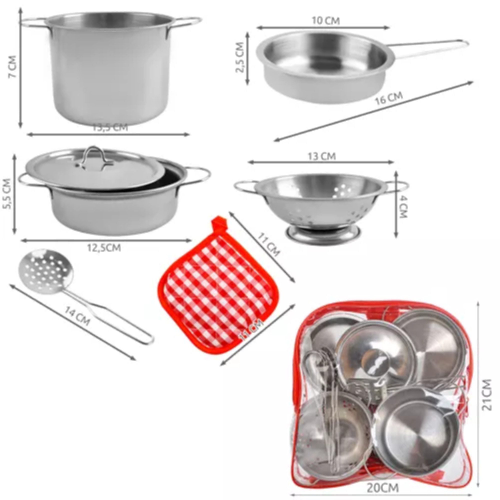 KRUZZEL Kinder-Küchenset Kinderkochspaß: Metalltöpfe-Set für kleine Meisterköche, (Kinderkochtopf-Set, 13-tlg., 13 Teiliges Kinderochtopf-Set), Realistisches Kocherlebnis mit metallischen Töpfen und Pfannen.