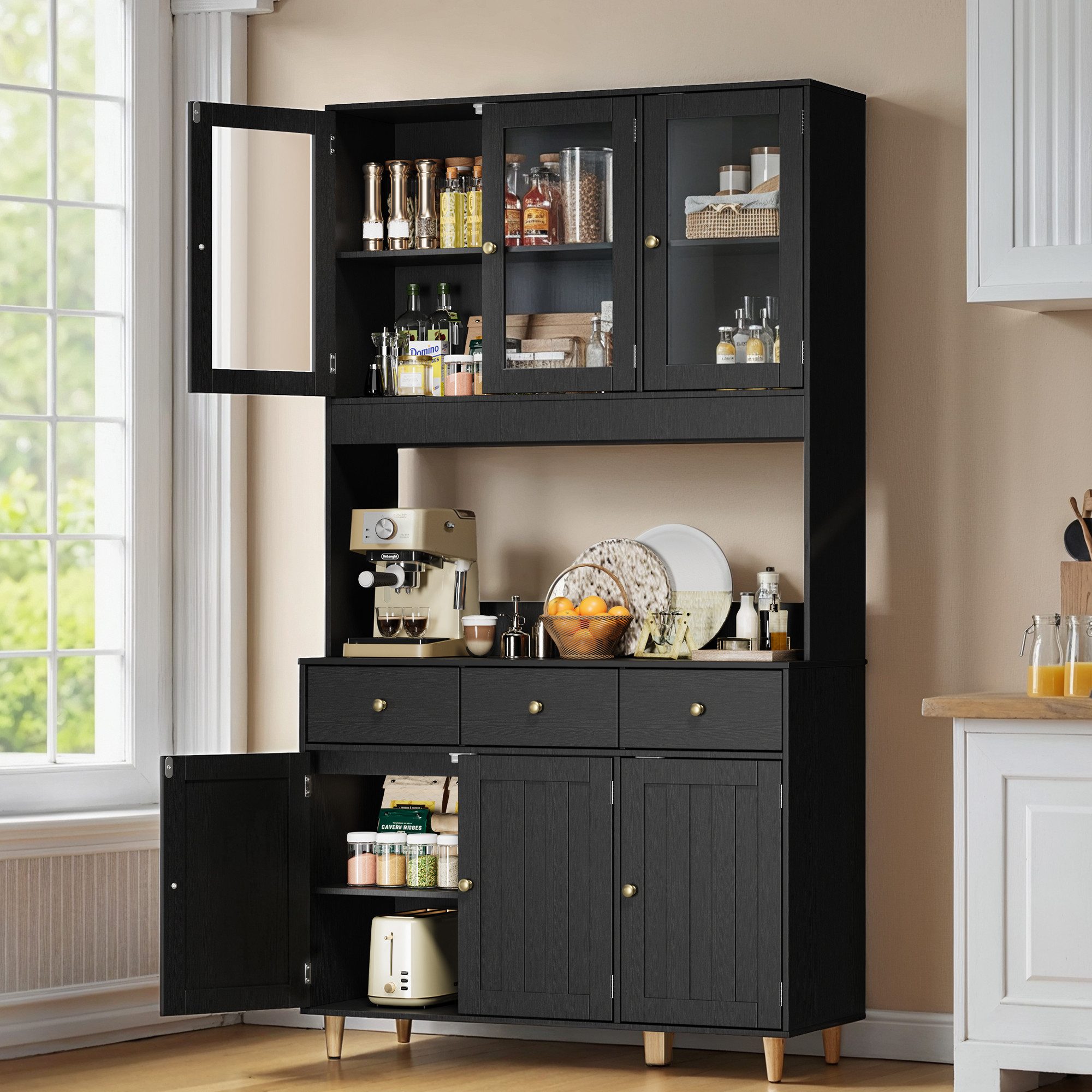 Bealife Sideboard Küchenschrank mit Arbeitsplatte und 3 Schubladen