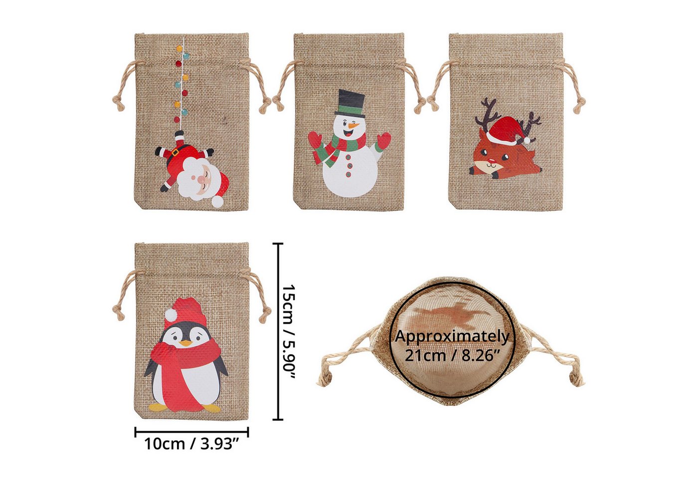 Thumbnail - Belle Vous Geschenkbox Umweltfreundliche Weihnachtssäckchen 15x10cm mit Zugband (36 St)