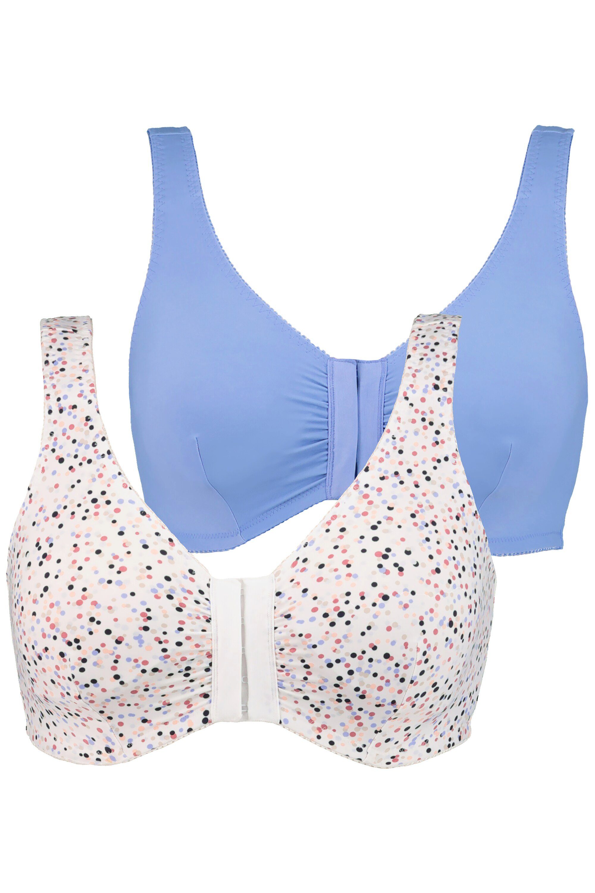 T-shirt di cotone biologico in confezione doppia con scollo a V e mezze maniche, azzurro pervinca | Ulla Popken