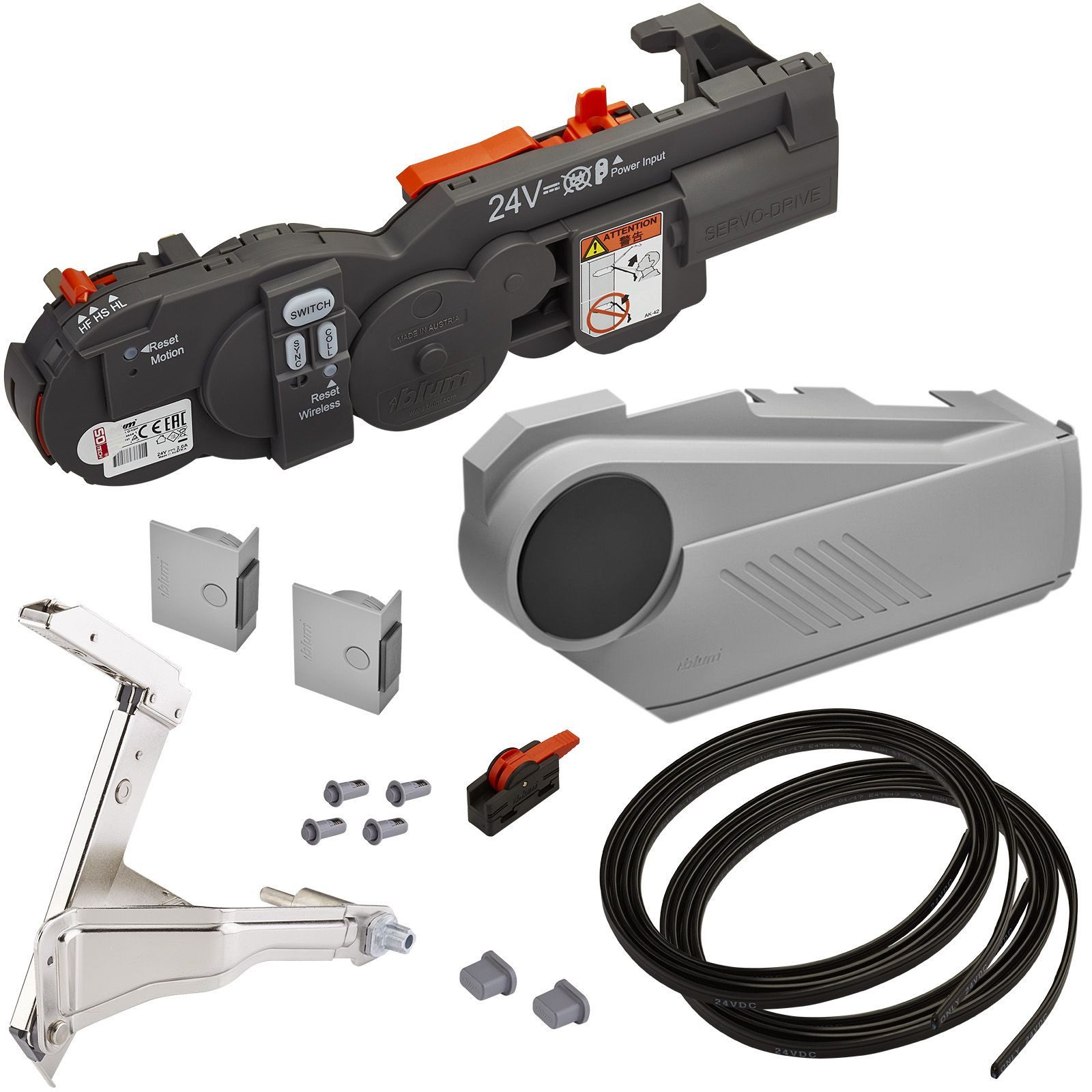 blum Möbelbeschlag SERVO-DRIVE Set für Aventos HS Hochschwenkbeschlag (Komplett-Set, 1 St), mit Funkschalter, Abdeckkappe und Distanzpuffern, hellgrau