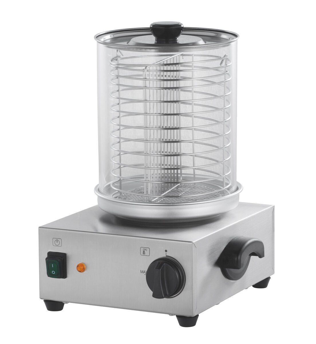 GastroHero Hotdog-Maker Wurstwärmer Edelstahl Glaszylinder 30 cm Hot Dog Gerät, 300 W