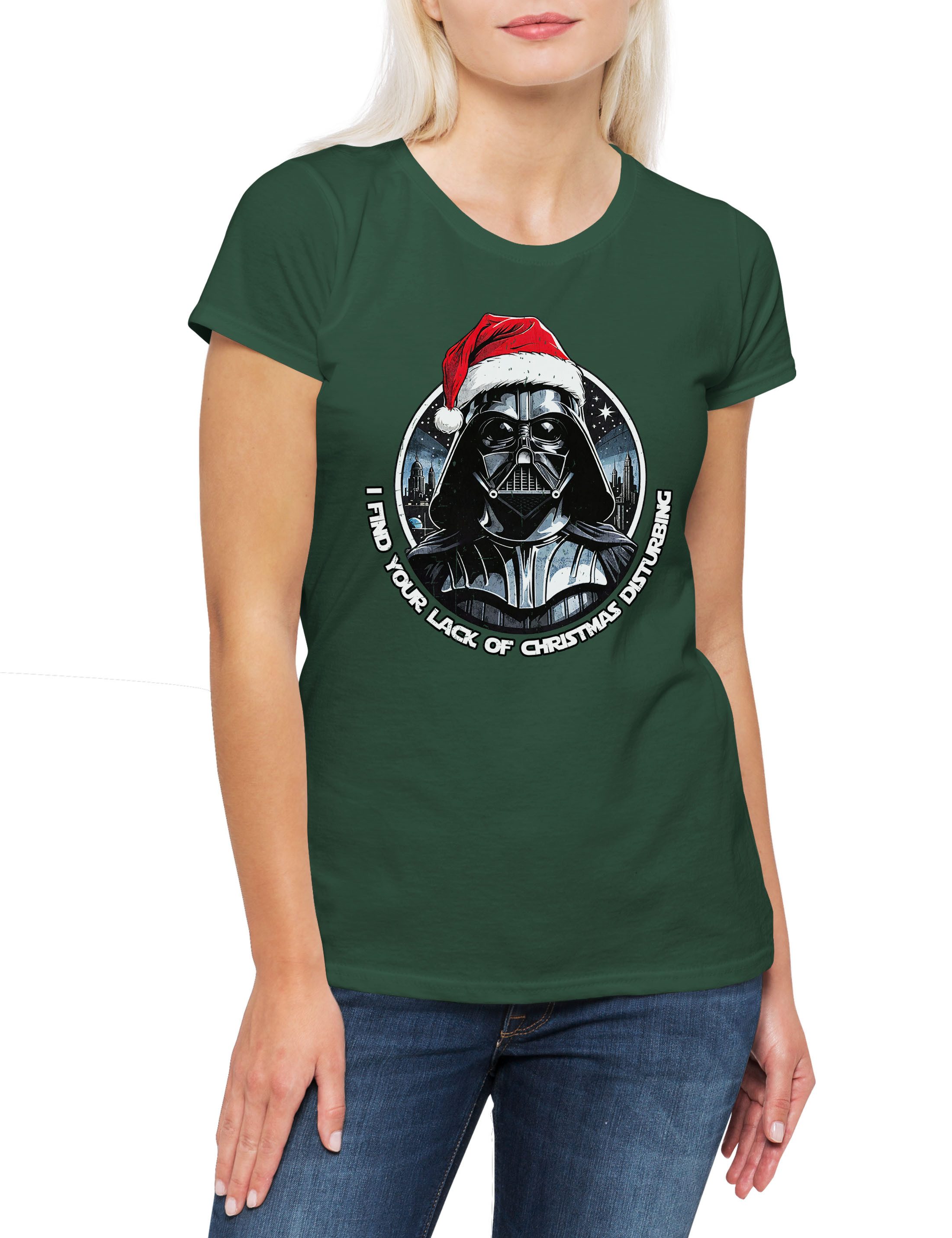 Print-Shirt Disturbing Christmas Damen T-Shirt Wars Force Merry Darth Holy
