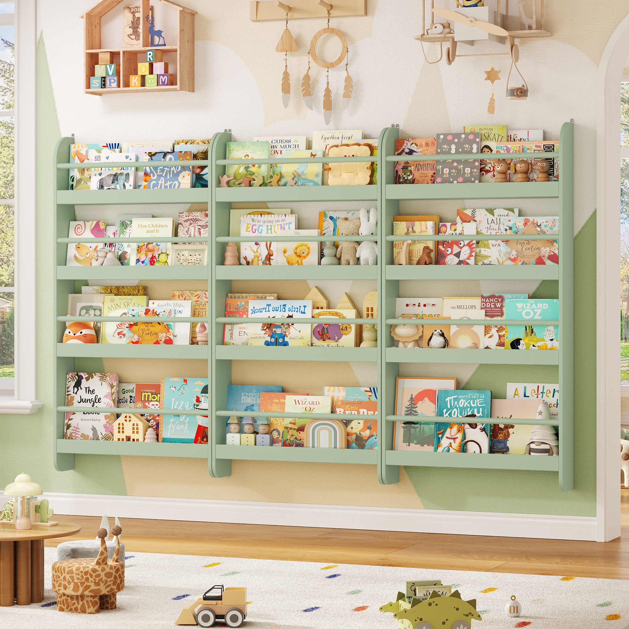 Homfa Kinderregal Kinderbücherregal Wandregal, Bücherregal mit 4 Ablagen aus Holz 112x58x12 cm – Bild 5 von 5