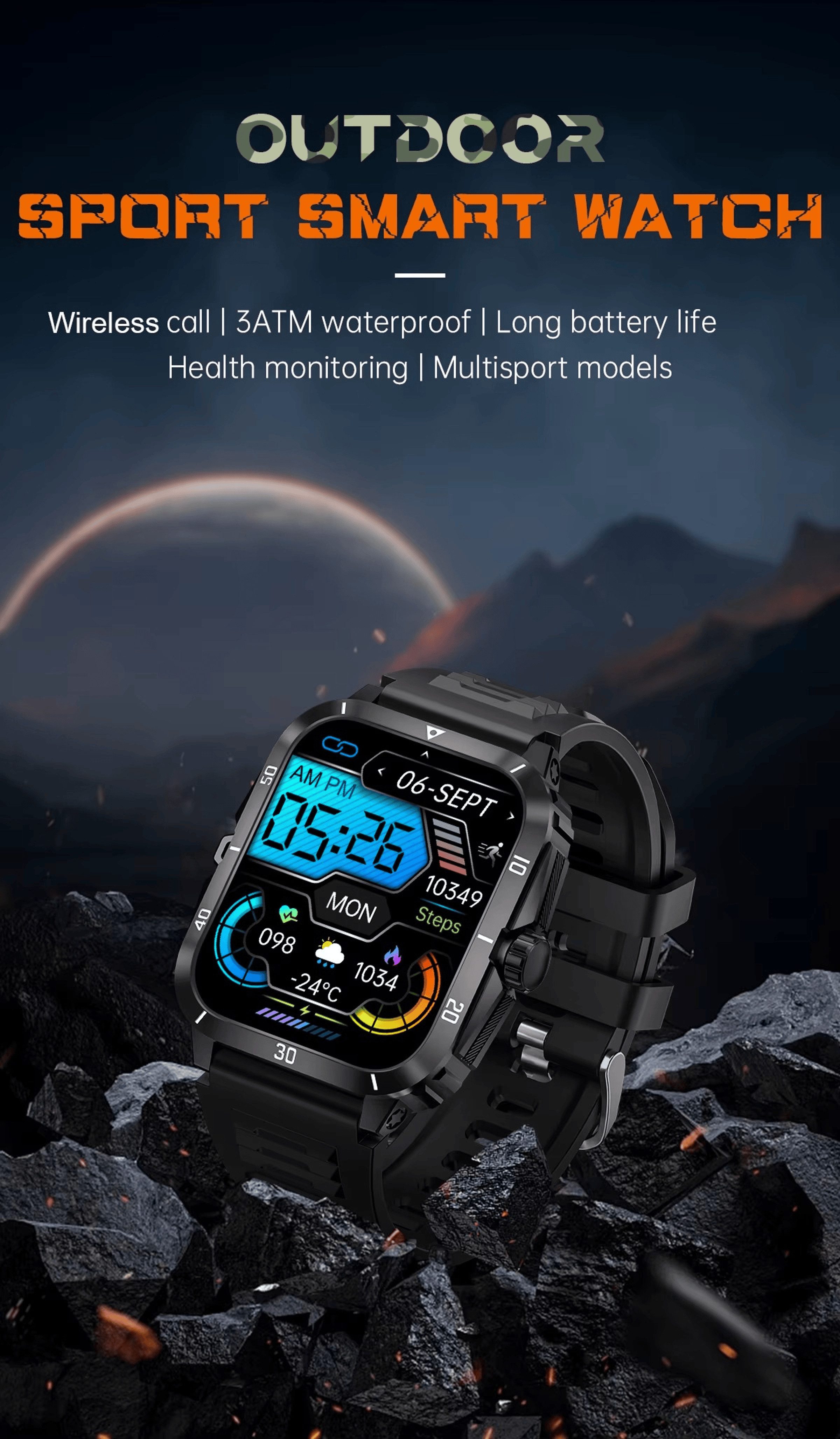 Nagham Ghazal Aswad Sport Smartwatch Herren HD Display wasserdicht Bluetooth Anruf Uhr Smartwatch, 1,96" Display, 100+ Sportmodi, BT-Anrufe, 3ATM, 7 Tage Akku