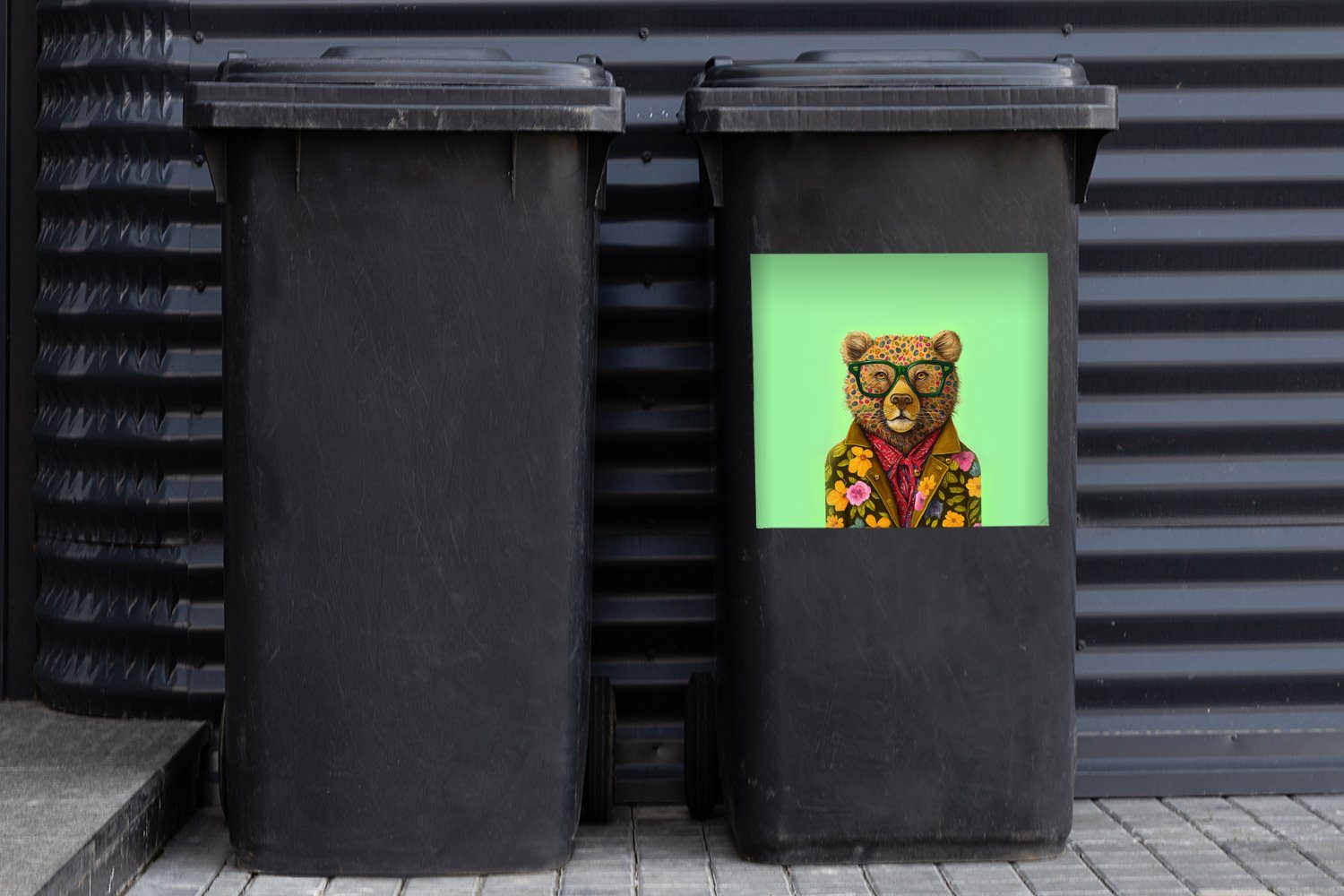 Abfalbehälter - - (1 Tier Mülltonne, Bär Farben Wandsticker - Sticker, - Brillen Container, MuchoWow Mülleimer-aufkleber, Blumen St),