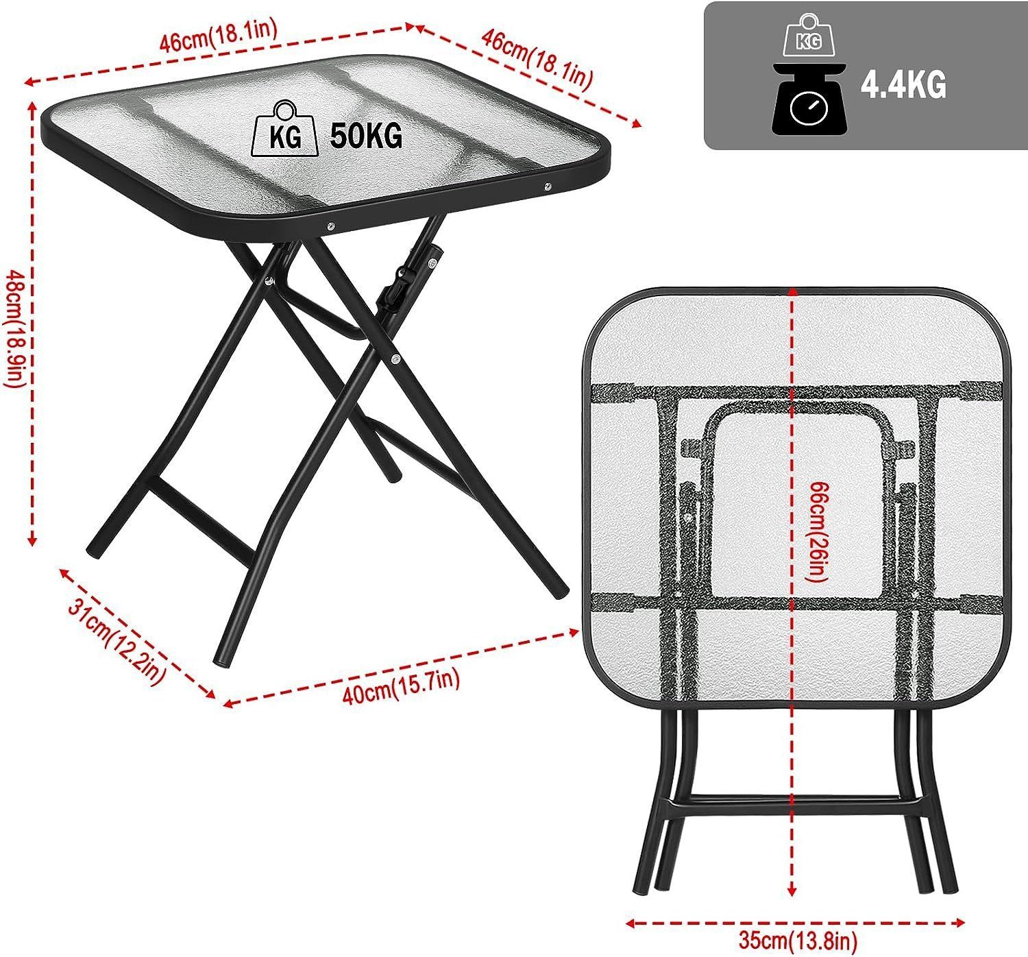 EUGAD Gartentisch (1-St), Beistelltisch klappbar, aus Glas&Metall, rechteckig