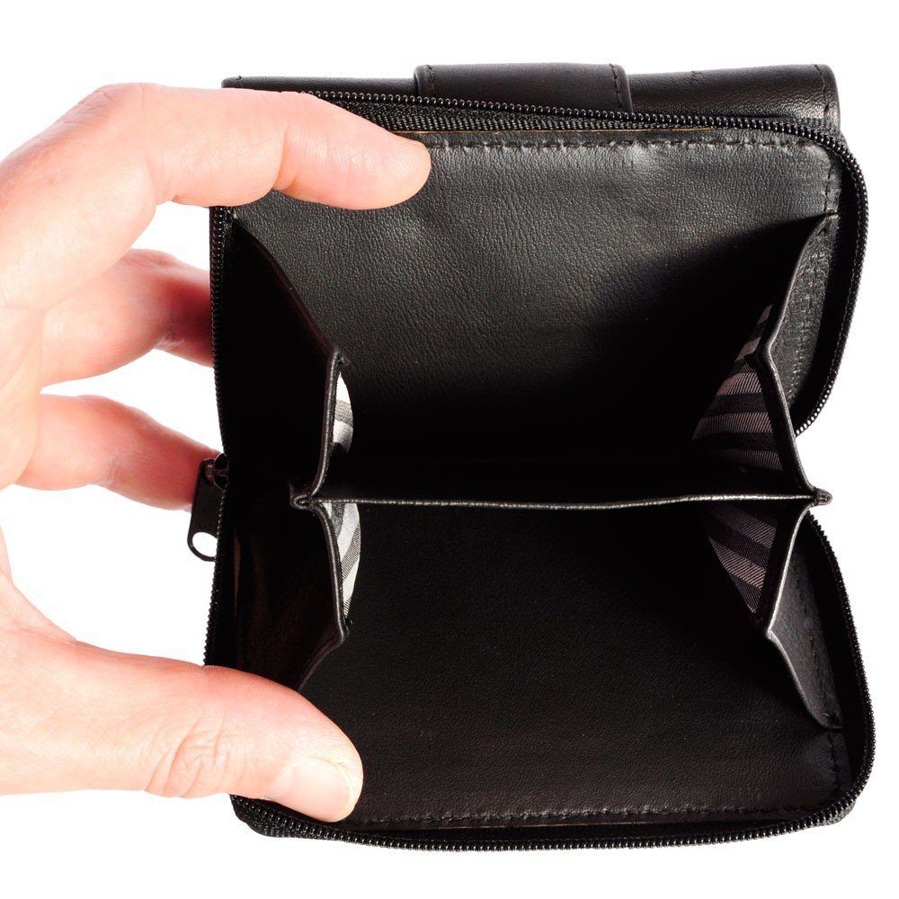 BRANCO Mini Geldbörse Kleine Damen-Geldbörse / Portemonnaie, Leder, Schwarz günstig online kaufen