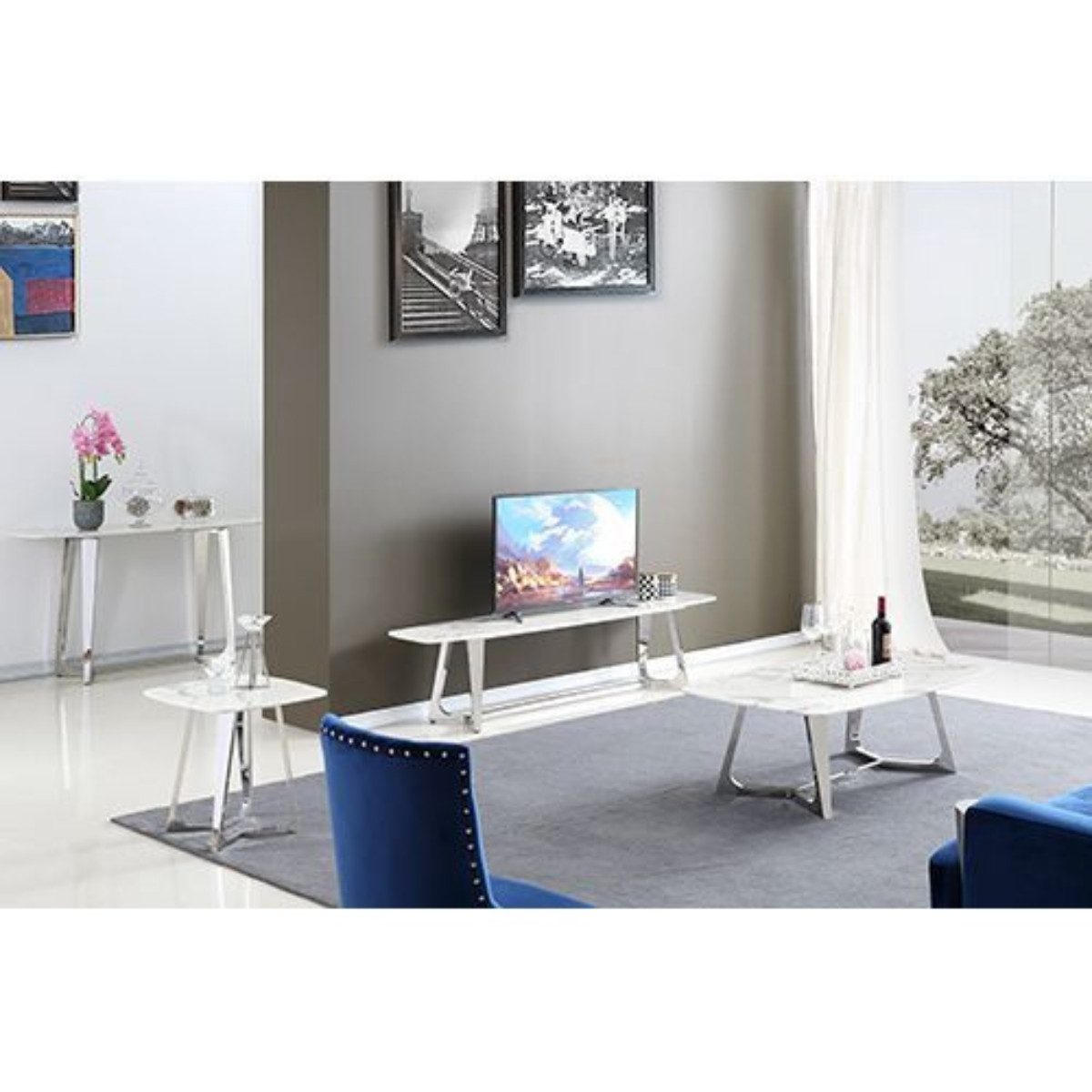 alesvelt Beistelltisch BARI Marmoroptik Gold 50x50x55 cm, Marmorptik
