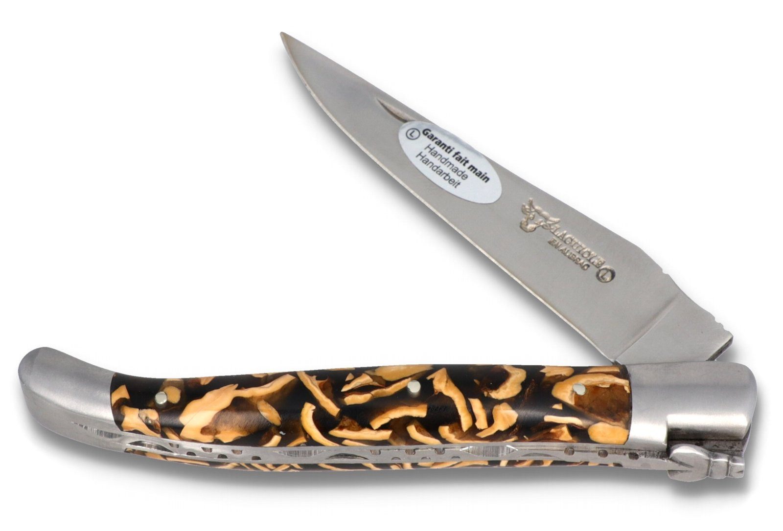 Laguiole en Aubrac Taschenmesser L02/12/I/I/F/F/CNO/S/LEA/BRO, 12cm Griff Walnuss-Schale / Acryl - Klinge Backen Stahl satiniert
