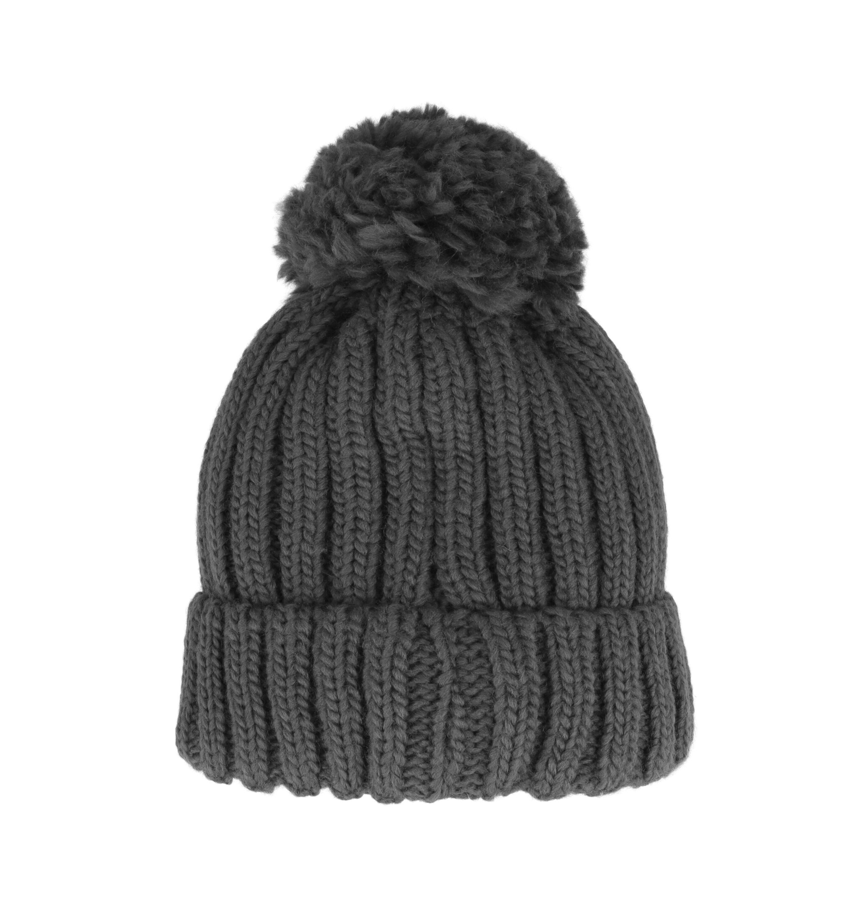 MAXIMO Strickmütze KIDS-Mütze, Rippe, Pompon Fleecefutter (1-St)