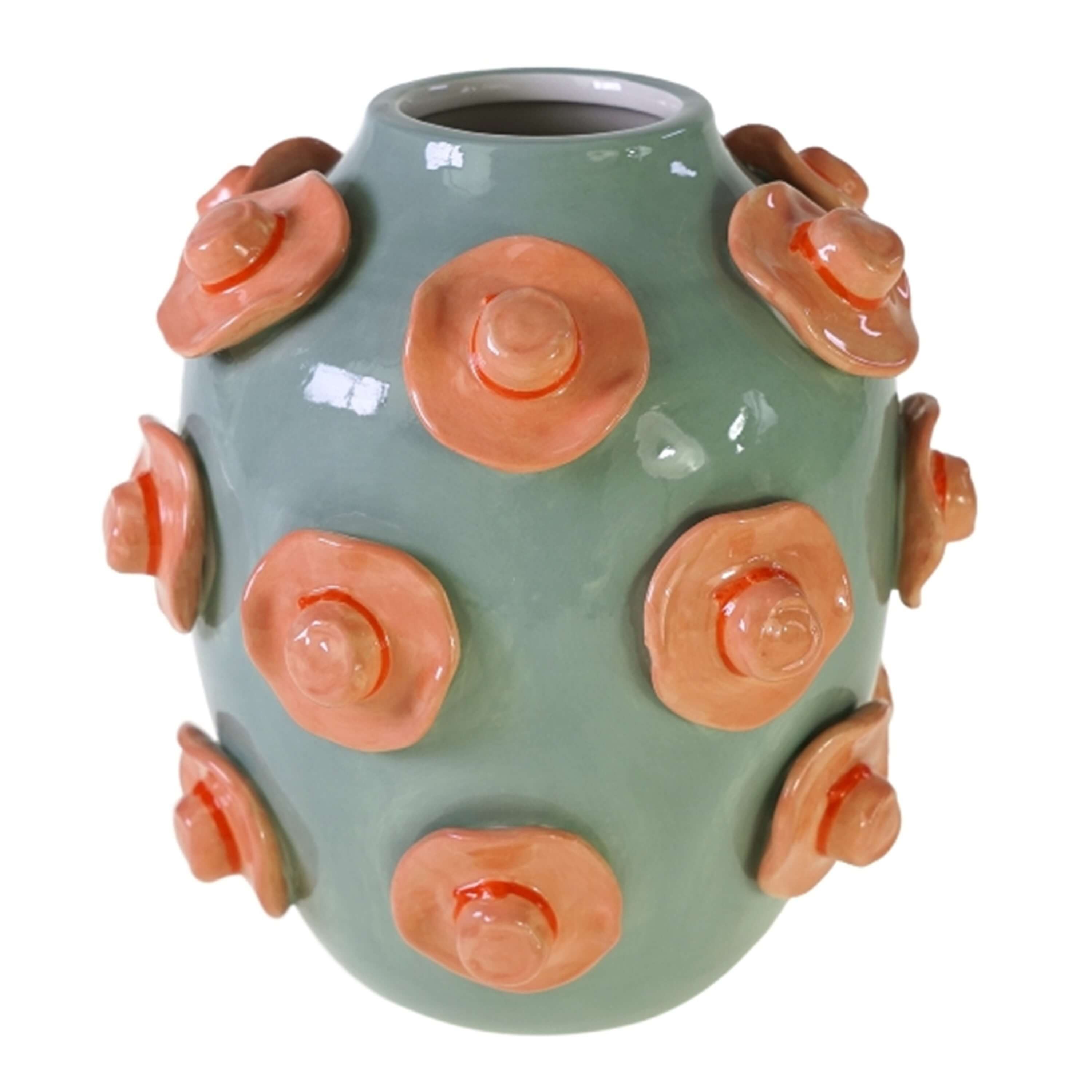 Werner Voß Kugelvase Vase mit Hüten blau Dolomit handbemalt 23 cm Deko für modernes Wohnen (1x Vase)
