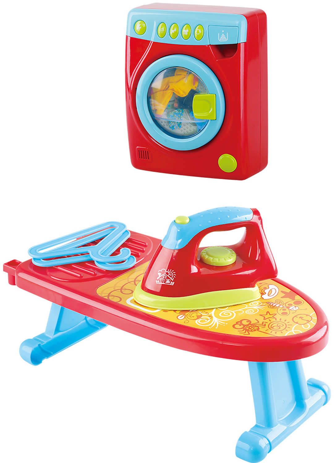 Play Kinder-Bügeleisen Kinder Haushaltset 7-tlg. m. Waschmaschine Bügelbrett Bügeleisen +3J