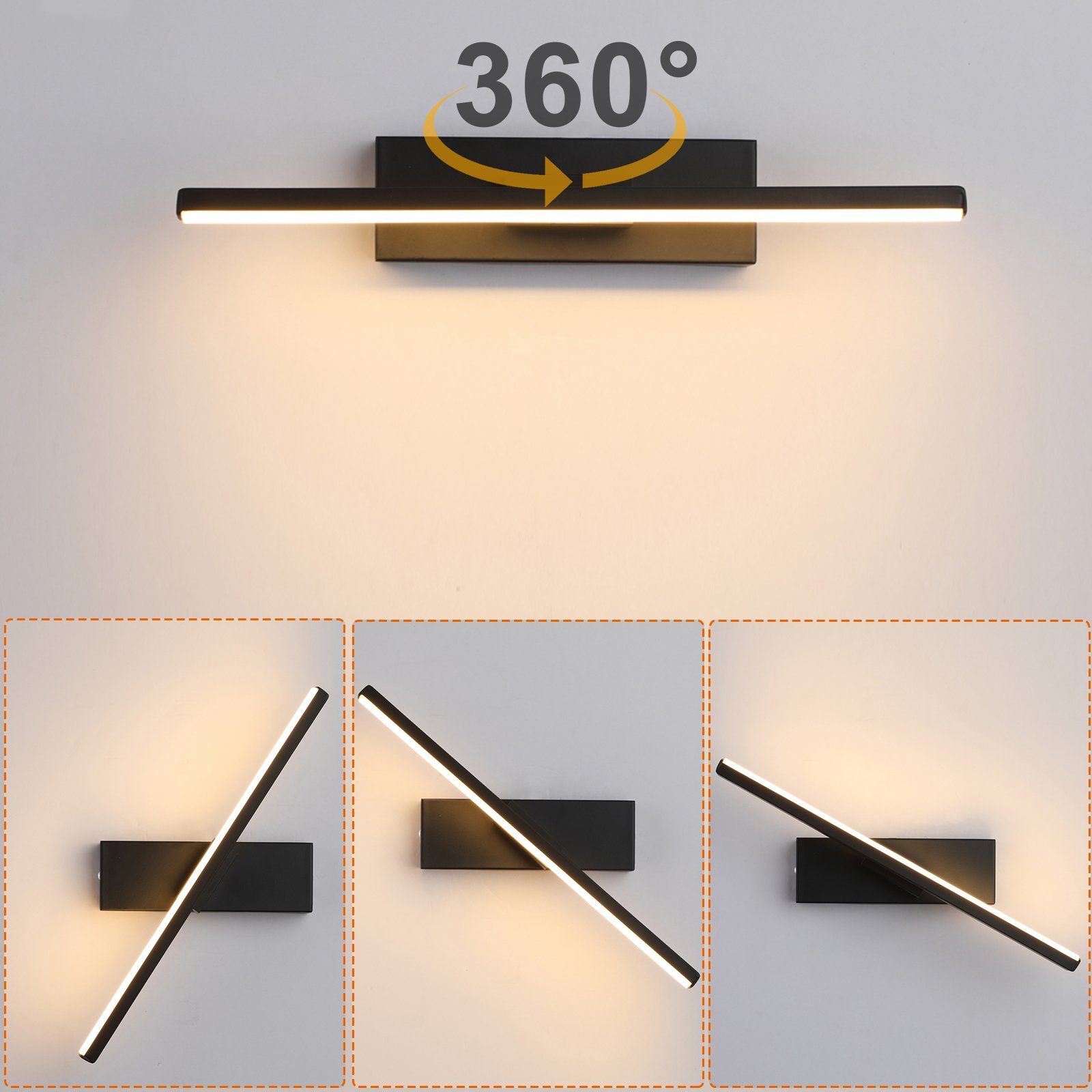 MUPOO LED Wandleuchte LED Wandlampe, Wandbeleuchtung 360° Drehbare Wandlicht Leseleuchte, 30/40/50 cm,LED fest integriert,für Wohnzimmer Schlafzimmer
