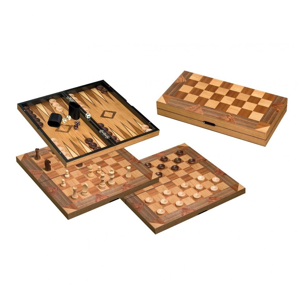 Philos Spiel, Schach Backgammon Dame Set - Feld 43 mm