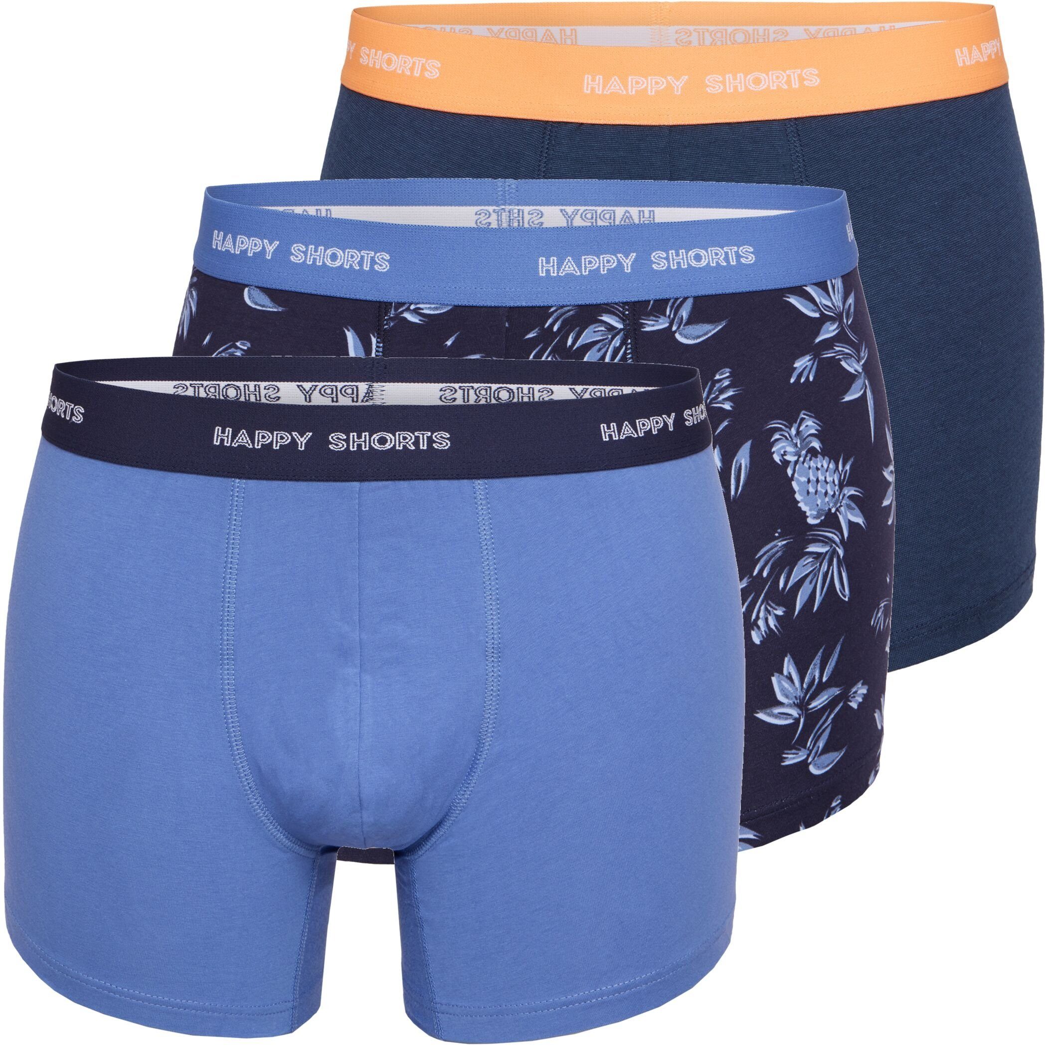 HAPPY SHORTS Trunk 3er Pack Happy Shorts Боксерські чоловічі труси, боксерки Pants Fun marine orange Palme ananas (1-St)