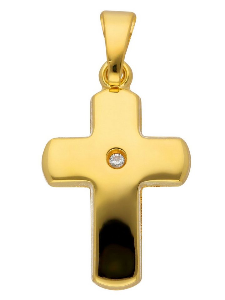 Adelia´s Kettenanhänger 585 Gold Kreuz Anhänger, mit Diamant Goldschmuck  für Damen & Herren
