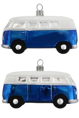 Hamburger Weihnachtskontor Christbaumschmuck VW Bus blau Official Licensed Produkt, Dekohänger - mundgeblasen - handdekoriert