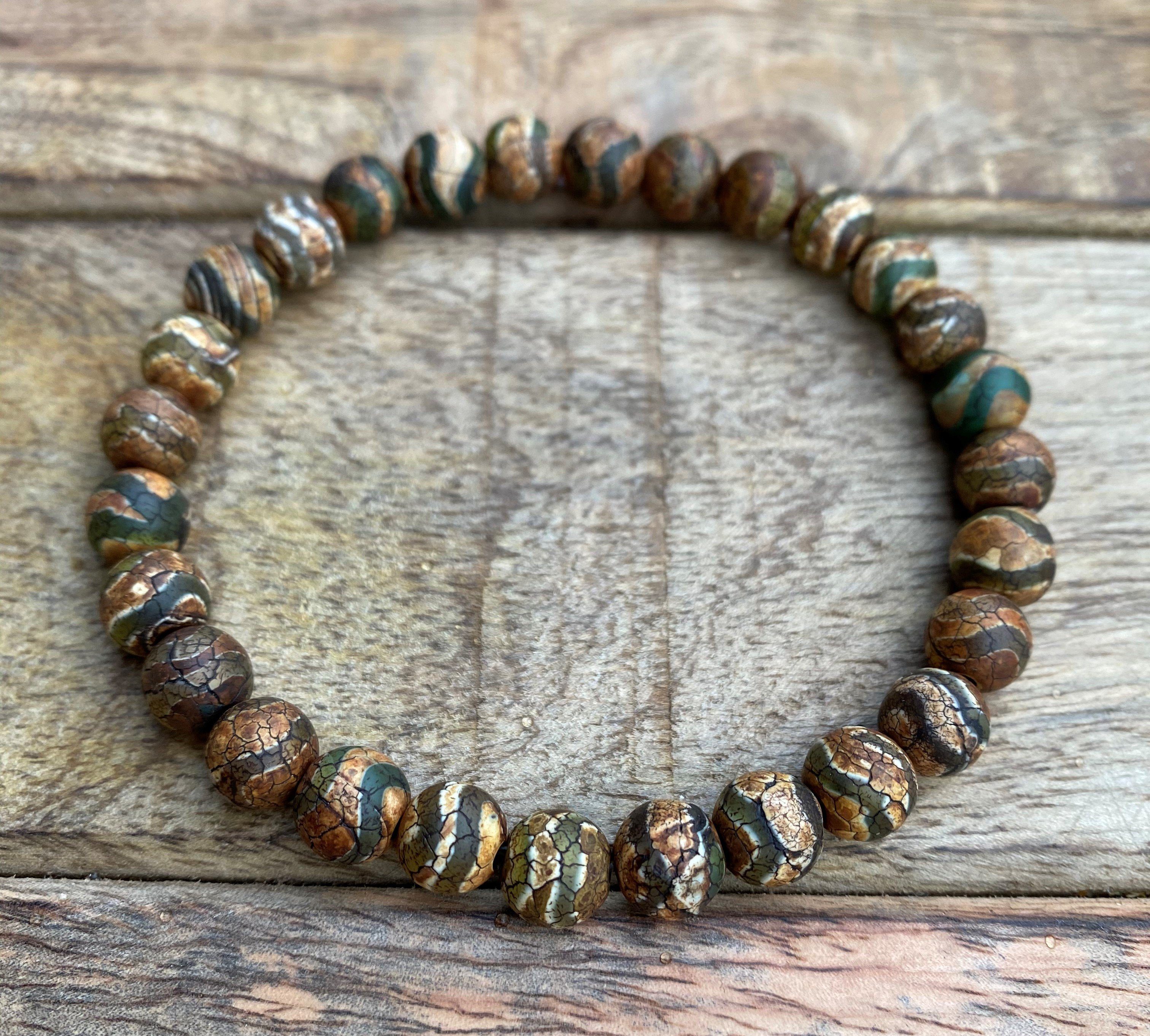 NAHLE Perlenarmband Naturstein Tibet Achat Armband (1-tlg), elastisches Band