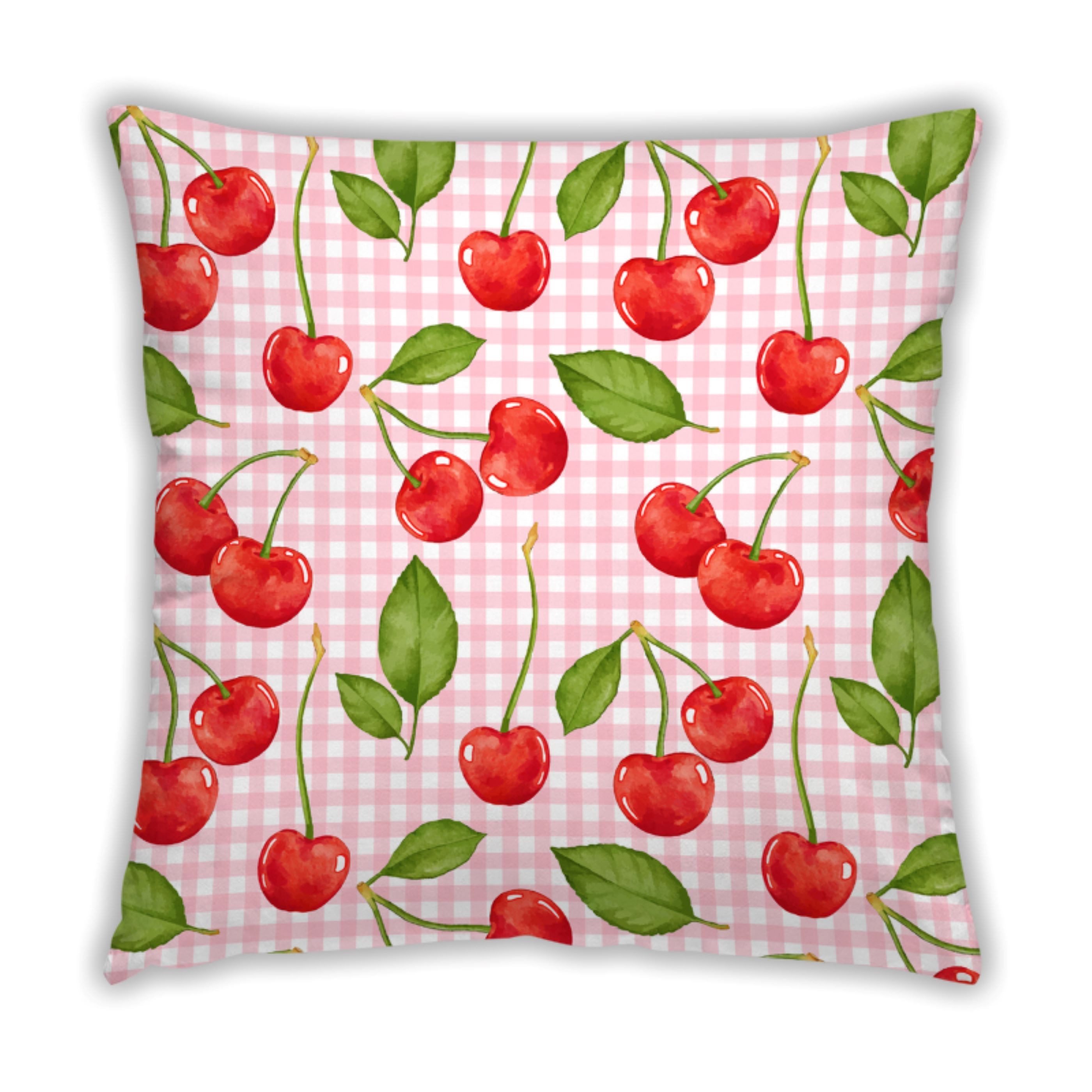KiNZLER Dekokissen Dekokissen Sofakissen Wendekissen 45x45 cm Kirschen Karo rot rosa weiß, modern